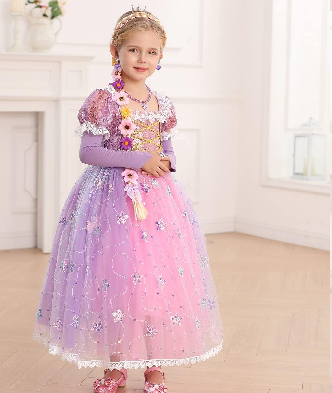Girls Princess Dress up Birthday Party Luxury Cosplay Costume Outfit with Accessories image number 6