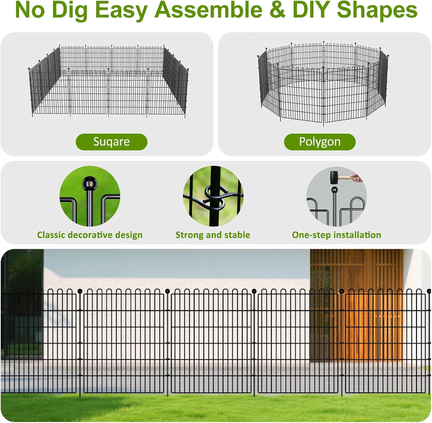 10 Panels Tall No Dig Decorative Garden Fence for Yard, Animal Barrier Fencing for Outdoor Dog, Metal Portable Garden Fences for Borders, Pets, Landscape (K15- Black, 10 Panels - 7.4M(L) X 81Cm(H)) image number 4