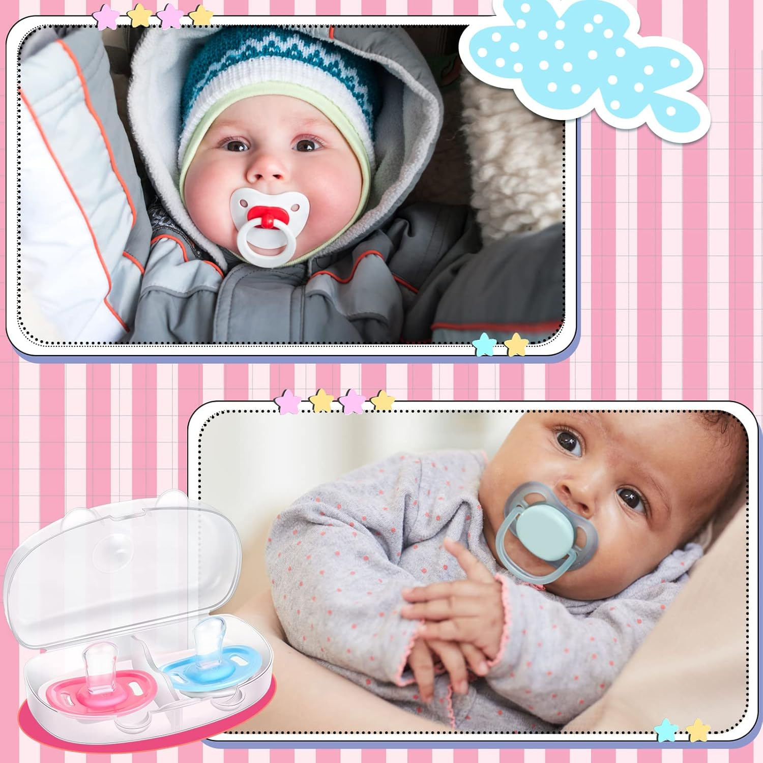 Pacifier Case Holder 3 Pieces Pacifiers Box Transparent Pacifier Holder Case Pacifier Container Pacifier Accessories for Home Trave Office Bedroom Classroom Applications image number 4