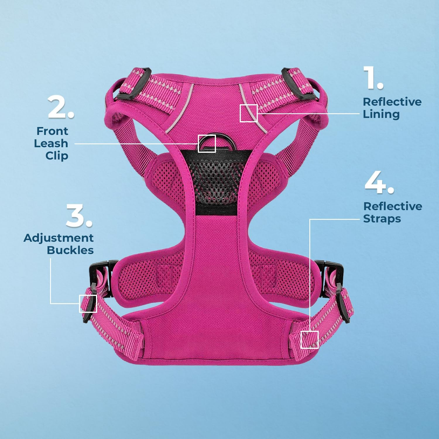 Voyager by Best Pet Supplies -Dual-Attachment No-Pull Adjustable Harness with 3M Reflective Technology, (Fuchsia, Small)