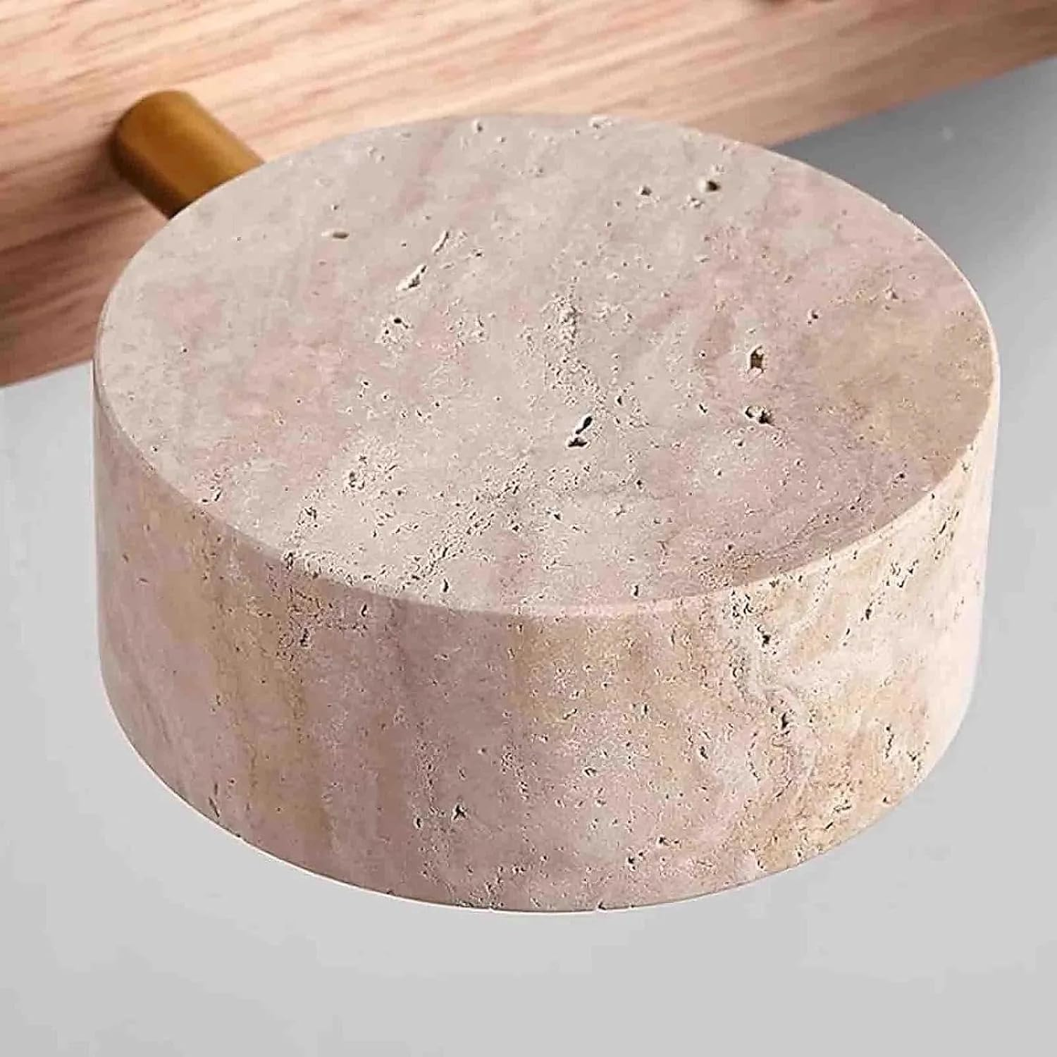 Natural Wood Vanity Light &ndash; 3-Light Travertine Wall Sconce with 180&deg; Rotatable LED, Modern Stone Lamp Fixture for Bathroom Mirror, Nordic Farmhouse Style(Wood Color,3 Heads) image number 2