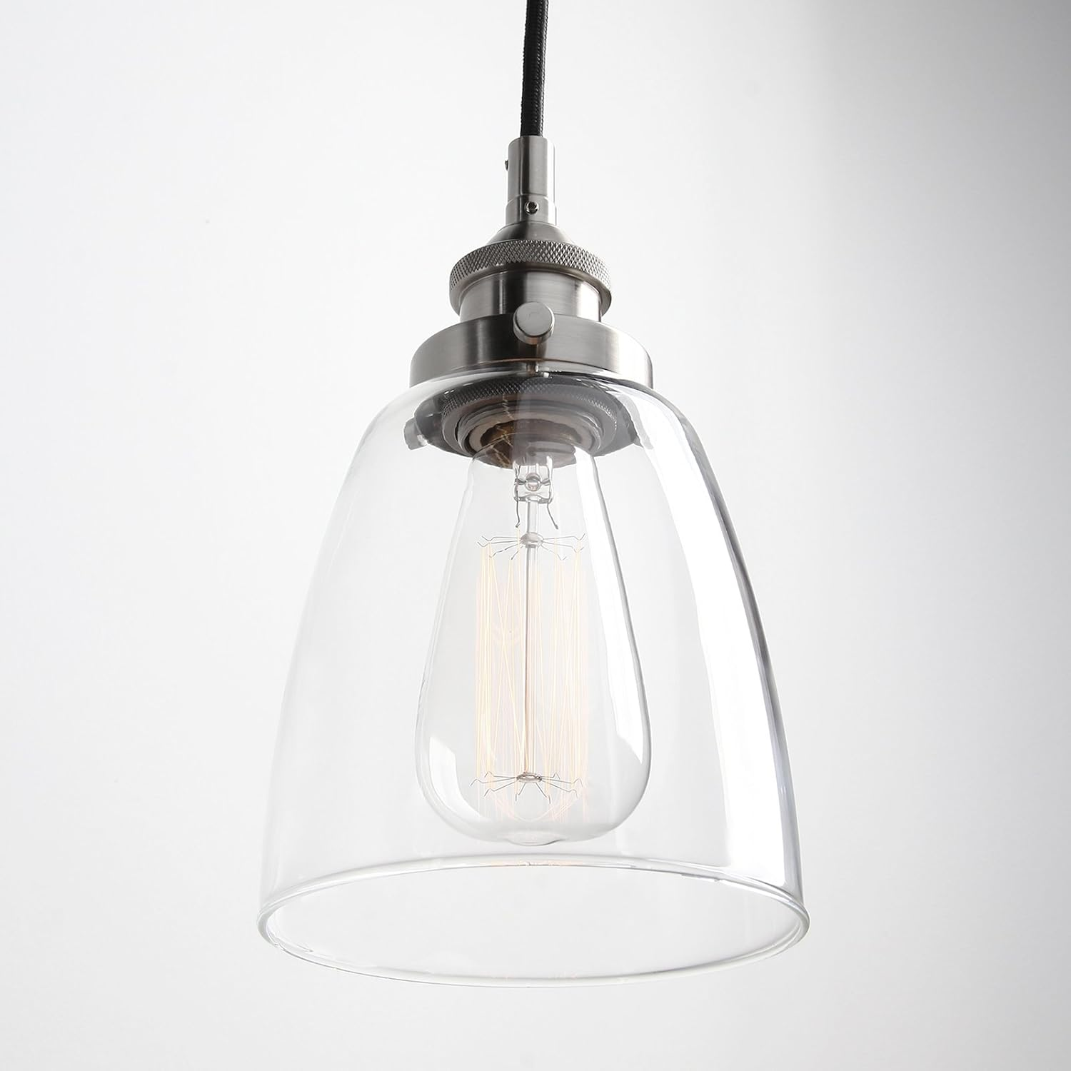 Buyee Vintage Pendant Light, 1-Light Mini Hanging Light with Clear Glass Shade Lamp Fixture for Kitchen Living Room Bar (Brushed) - Antique image number 7