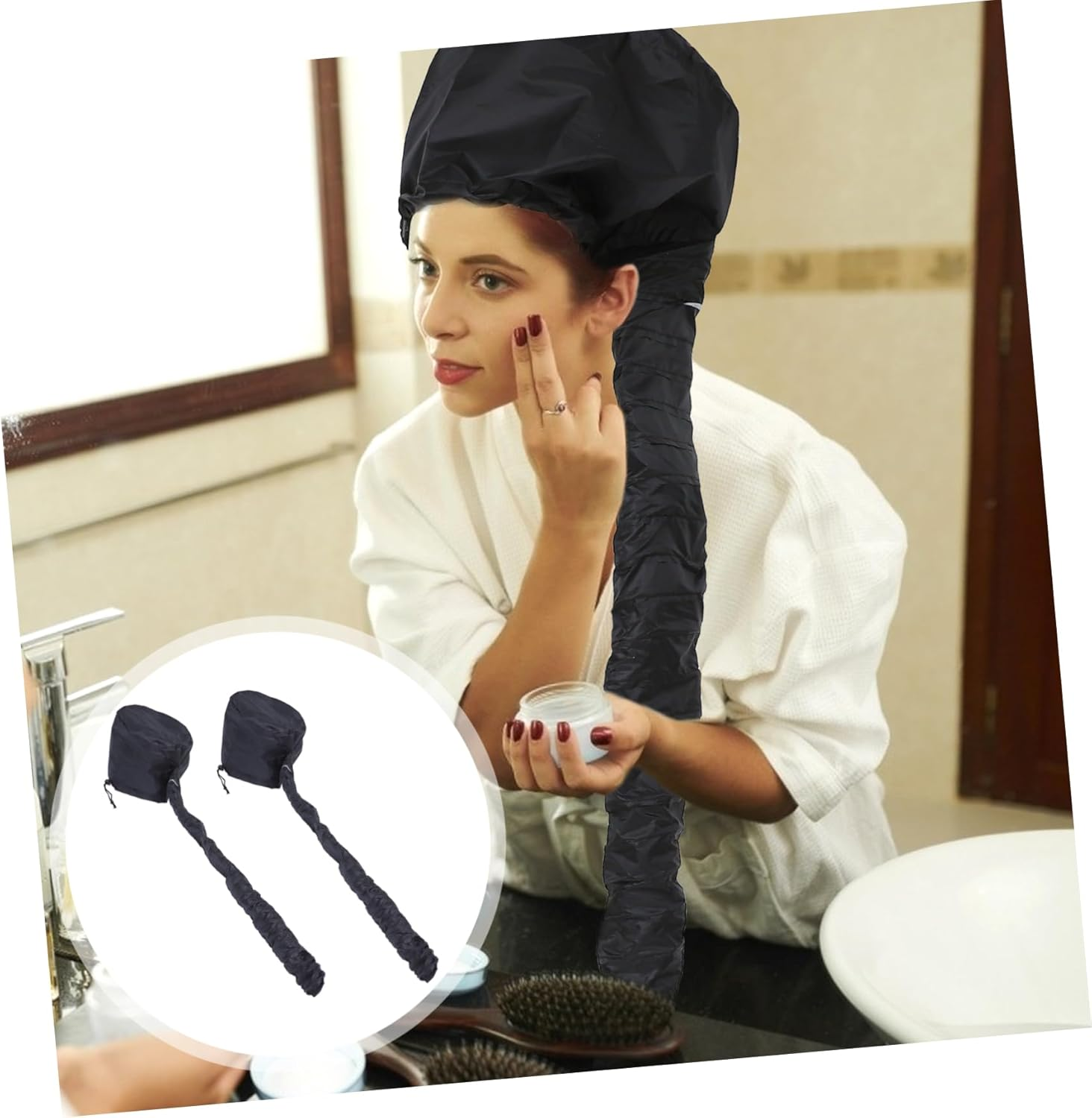 CIYODO 2Pcs Portable Thermal Hair Conditioning Caps Deep Conditioning Heat Hats for Home Use Travel Spa Durable Design Black for Hair Care image number 1