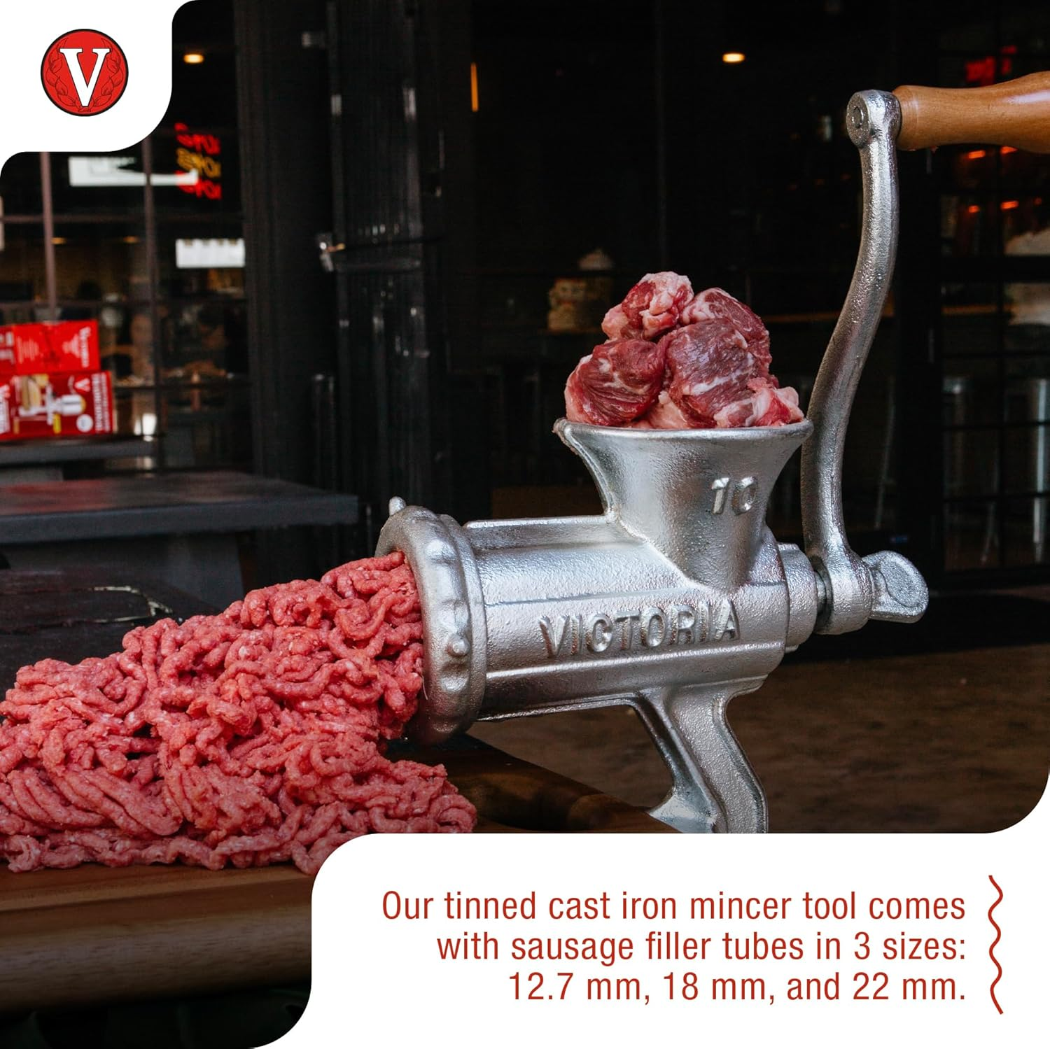 Victoria Cast-Iron Meat Grinder with a Table Clamp Mount, Manual Sausage Grinder and Meat Mincer, Number 10, Made in Colombia image number 5