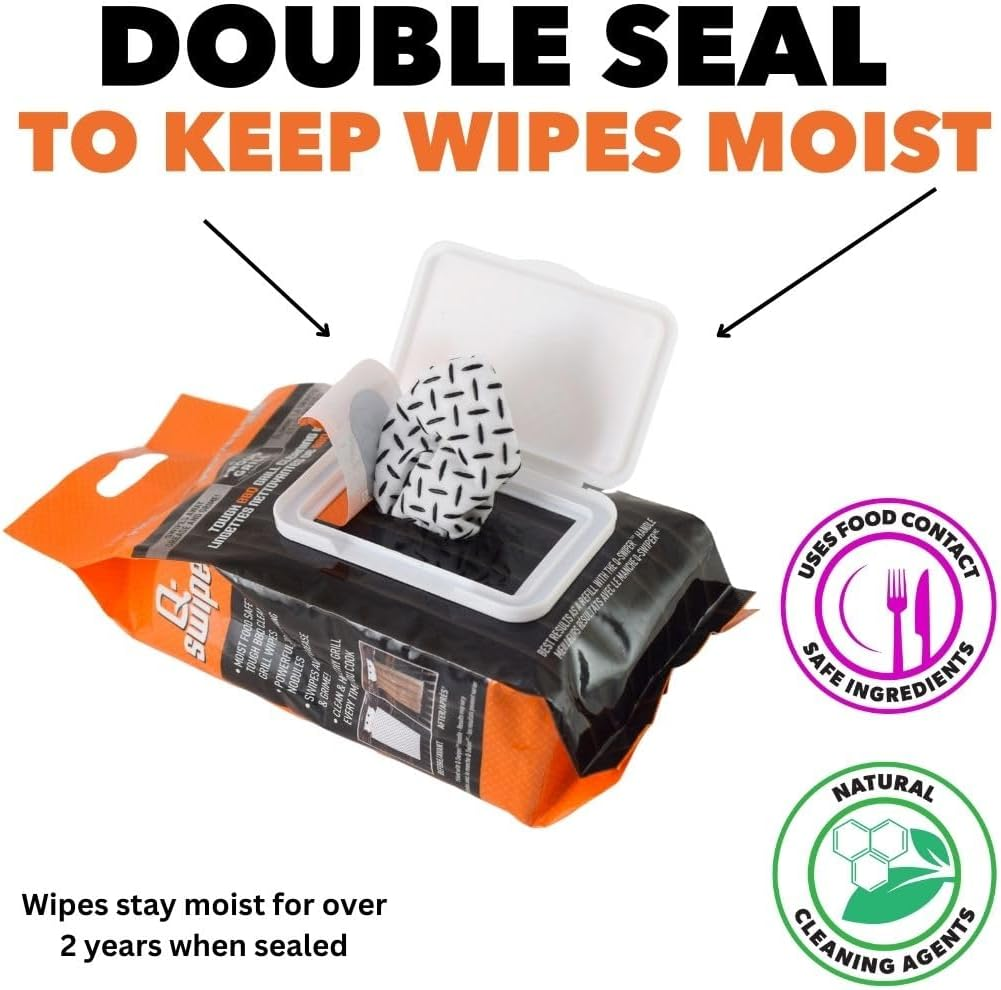 Q-Swiper Grill Cleaning Wipes - 40 Count. Bristle Free and Wire Free Grill Cleaner. Safe Way to Remove Grill Grease and Grime for a Healthy Grill. Use with Q-Swiper Grill Brush (Sold Separately) image number 5