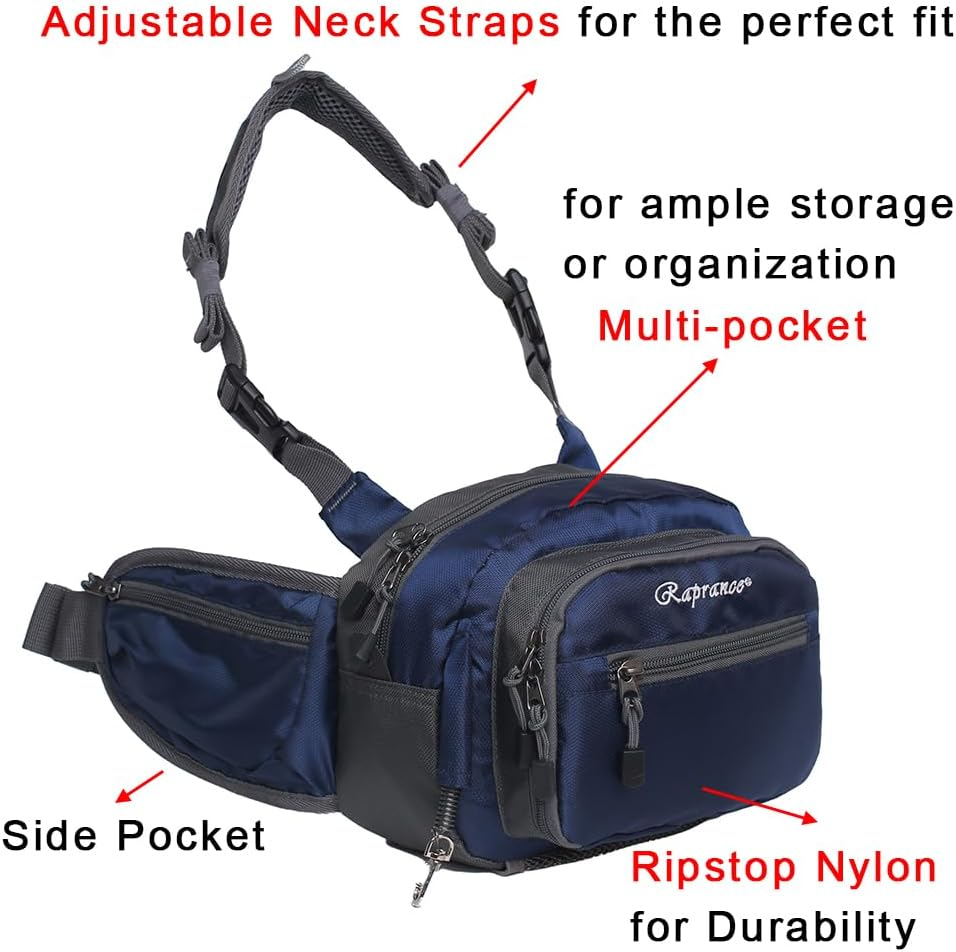 Raprance Fly Fishing Waist Pack with Adjustable Waist Strap, Multi Pocket Fall River Fishing Chest Pack