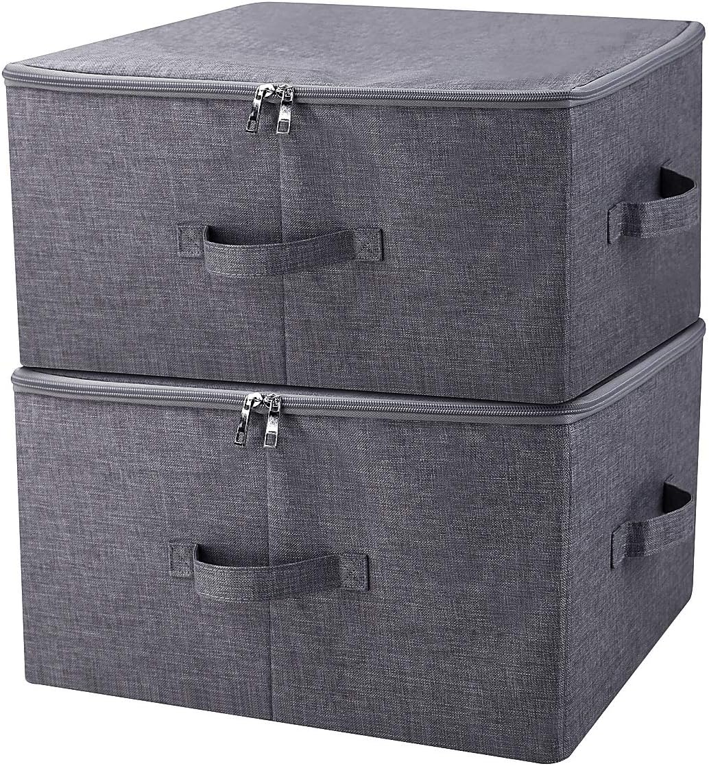 Iwill CREATE PRO Pack of 2, Fabric Folding Washable Clothes Storage Boxes with Zip Lid for Wardrobe, Black Gray