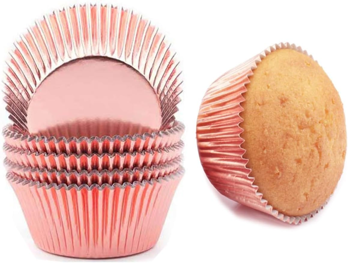 Muffin Liners for Baking 100Pcs Mini Foil Cupcake Cases Muffin Liners Nonstick Rose Gold image number 6