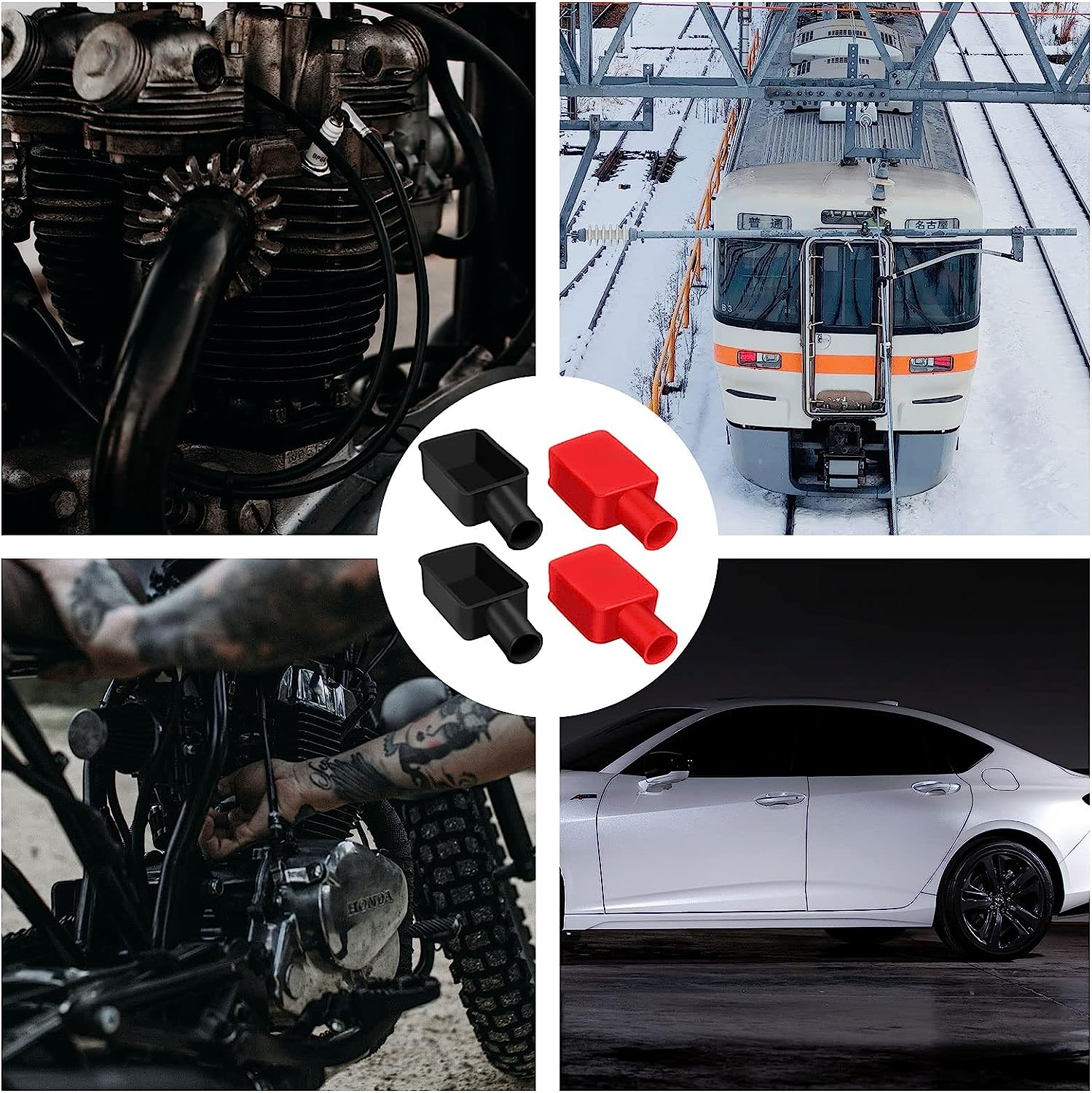 4Pcs Battery Terminal Covers Auto, Insulating Red & Black Soft Rubber Positive and Negative Cable Stud Covers Flexible Battery Terminal Protector Caps for Car Electric Bikes Trucks image number 2