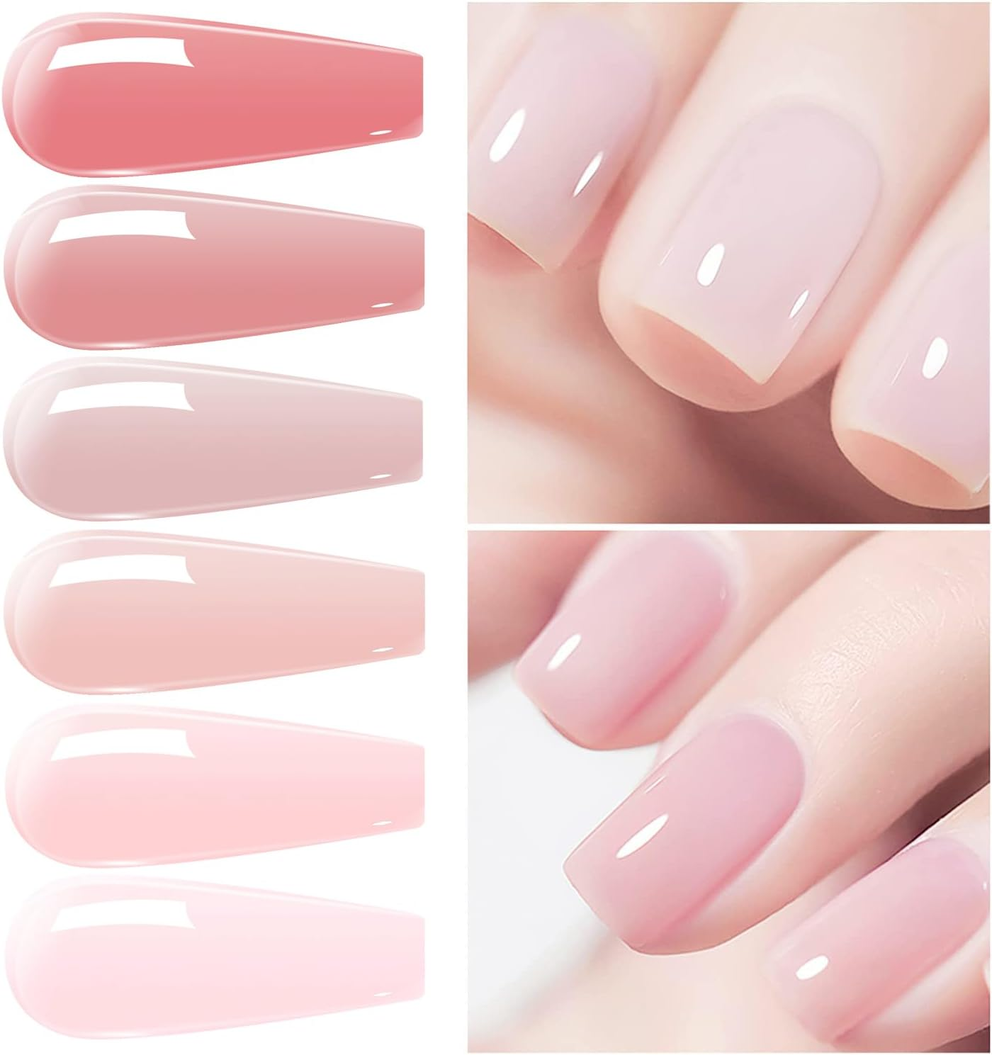 Vishine Nude Gel Polish Kit, Sheer Milky Pink Jelly Transparent Gel Nail Polish UV LED Gel Nail Gel Polish Varnish Nail Art DIY Saon 6Pcs 8ML