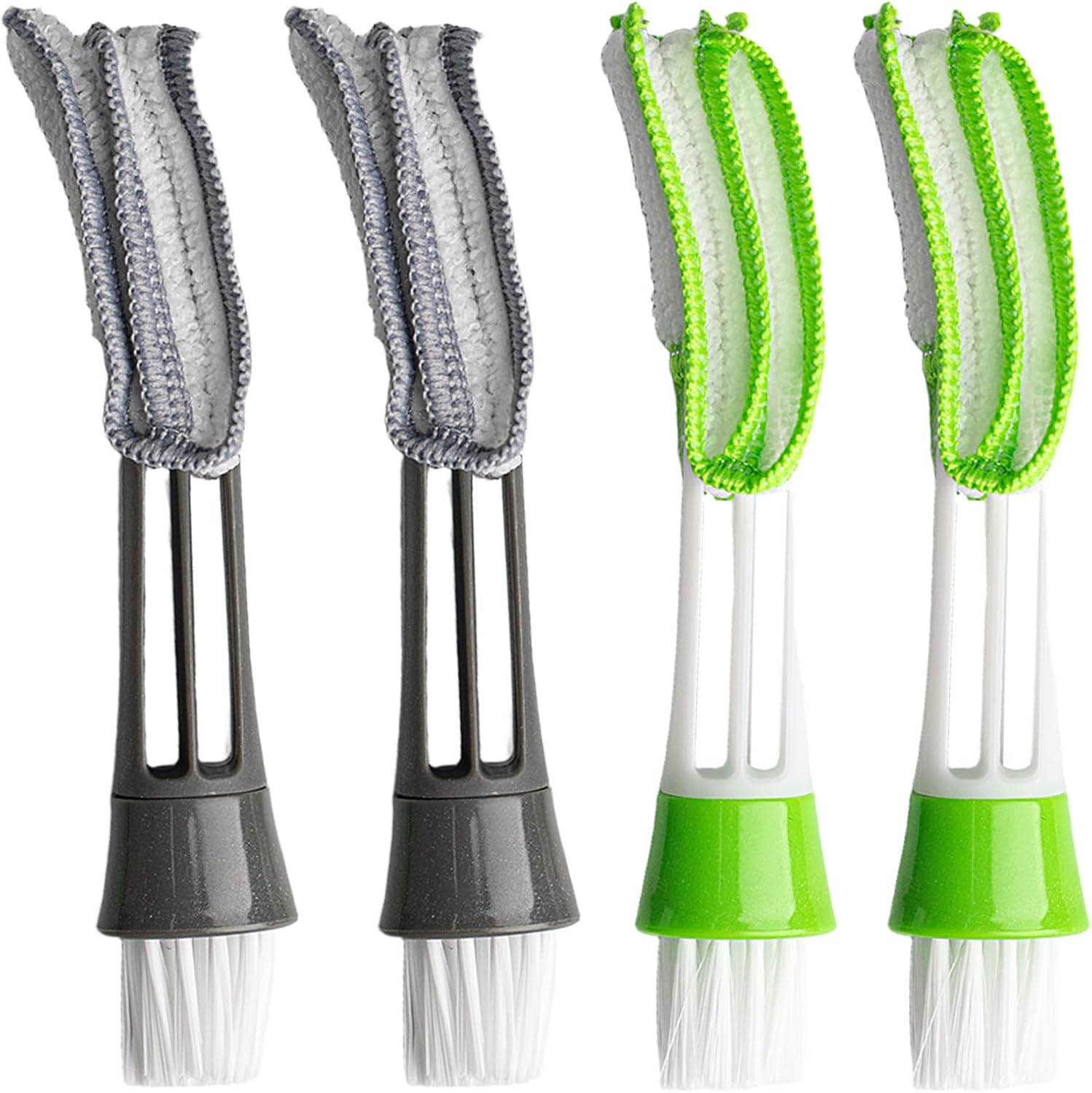 Mini Duster for Car Air Vent, 4 Pack Automotive Air Conditioner Cleaner Brushes with Cleaning Cloth, Green & Grey, for Keyboard, Windows, Blinds and Shutters image number 2
