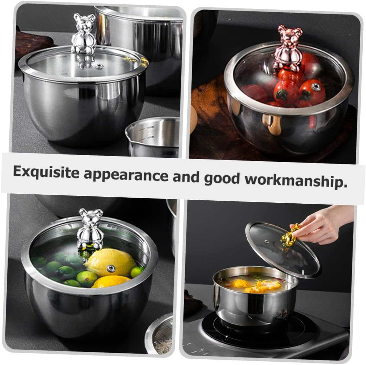 WOONEKY Stainless Steel Mixing Bowl for Dough and Salad Glass Lid Food Prep Bowl for Kitchen Baking and Serving image number 5