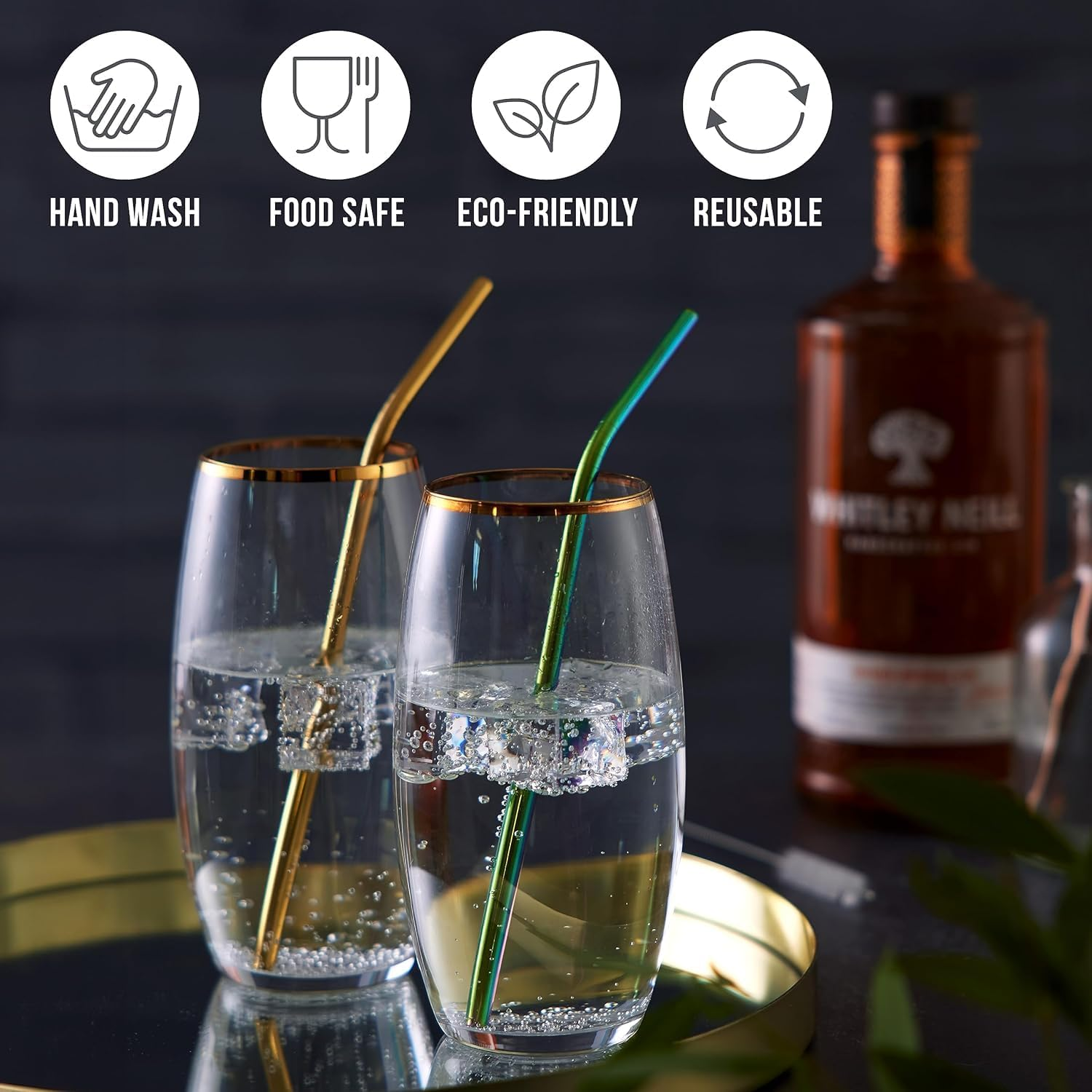 Stainless Steel Straws 8 Pack - Reusable Metal Straws with Cleaning Brushes | Straws for Smoothies丨Contains Two Cleaning Brushes image number 1