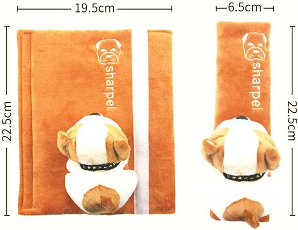 Katutude Car Seat Belt Cushion Car Seat Belt Strap Cover, Cute Animal Plush Shoulder Strap Pad Seat Belt Cover Adjustable Super Soft Belt Protector for Kids Adults, Brown Dog - Gray Dog image number 4