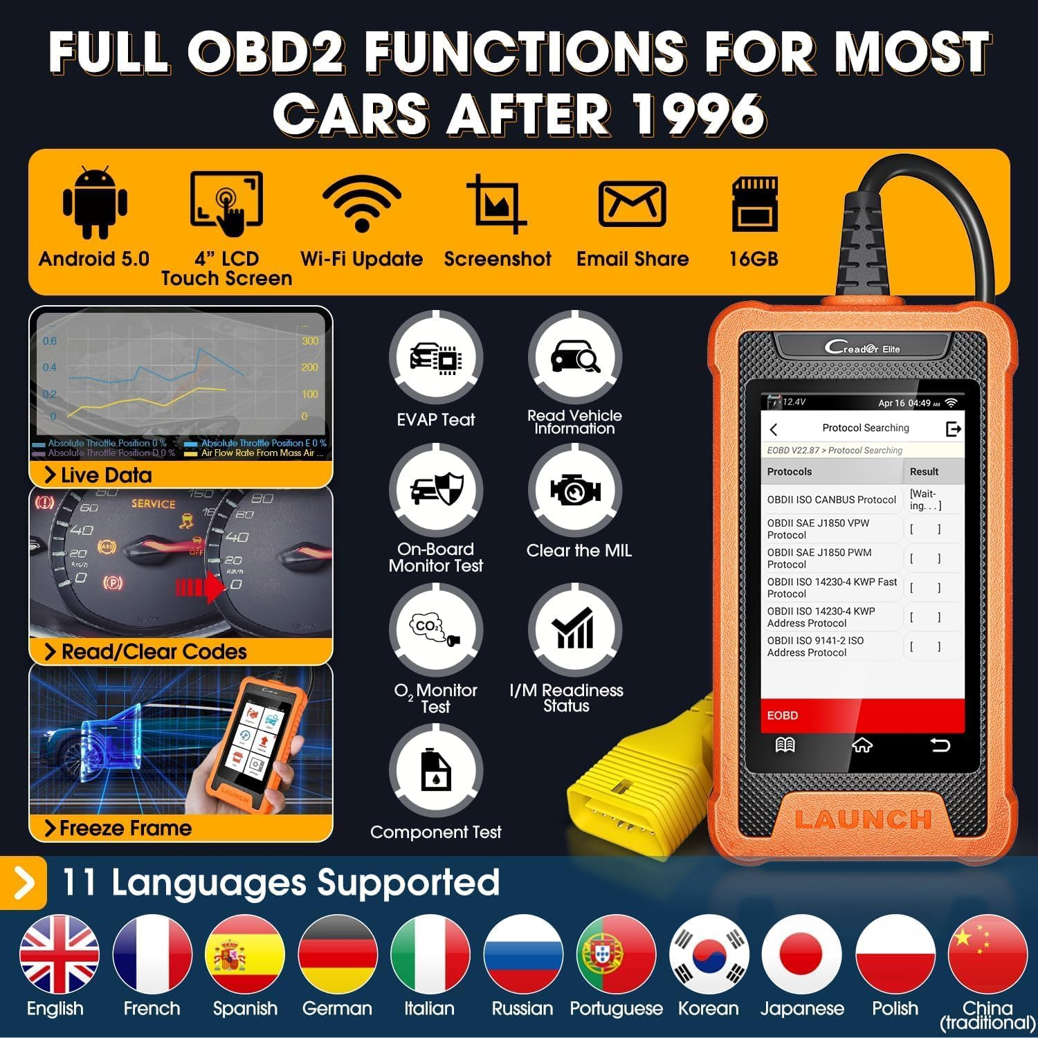 LAUNCH X431 Creader Elite OBD2 Diagnostic Tool for Bmw/For Mini/For Rolls Royce Same Function as LAUNCH X431 Diagnostic Tool Complete System, 50+ Reset, Bi-Directional Control, ECU Coding image number 6