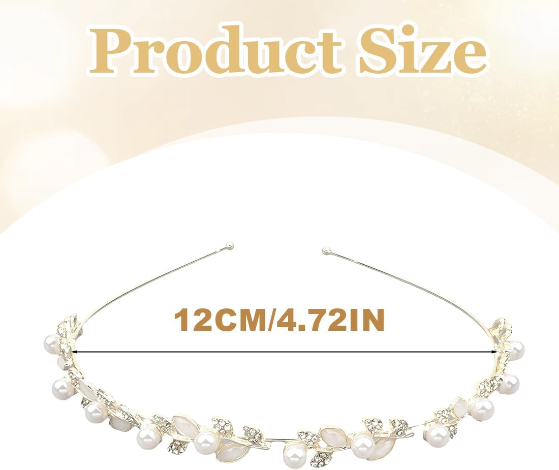 WUSJCOF Bridal Headband Wedding Hair Band Faux Pearl Rhinestone Hair Crown Crystal Pearl Bridal Tiara Hair Bands Elegant Accessories image number 4