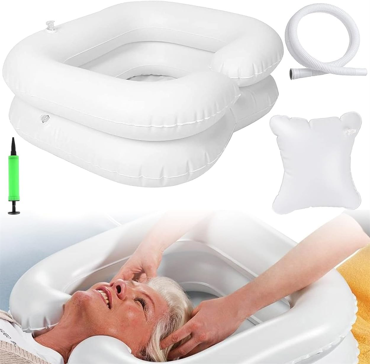 Hair Washing Basin, Inflatable Shampoo Basin, Portable Shampoo Bowl for the Elderly, Disabled, Pregnant Woman, Bedridden and Handicapped image number 5