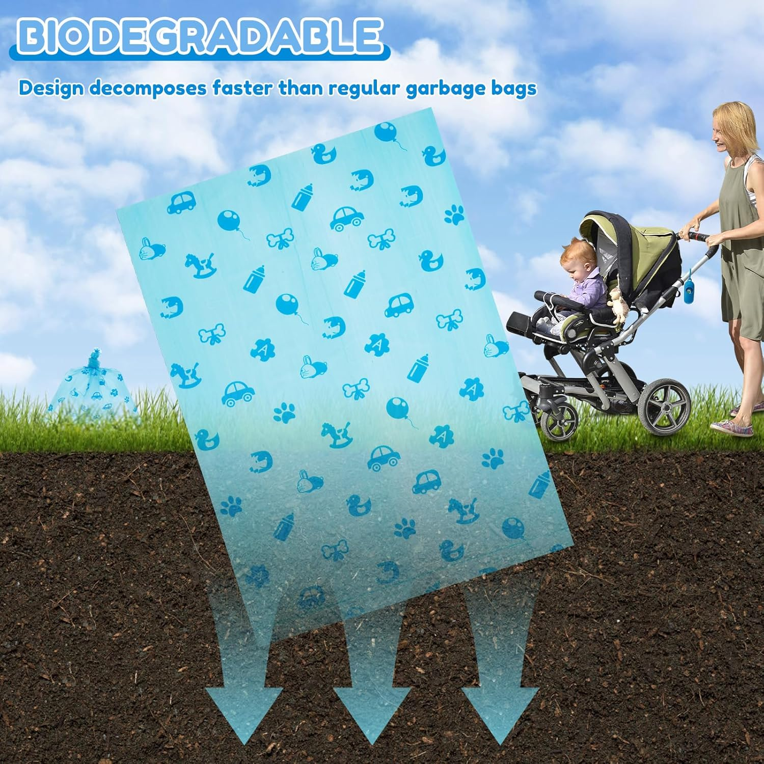 Diaper Bags, 12/16 Rolls, Leakproof, Tear Resistant, Baby Waste & Animal Waste, 180 Bags, Unscented, 1 Count image number 1