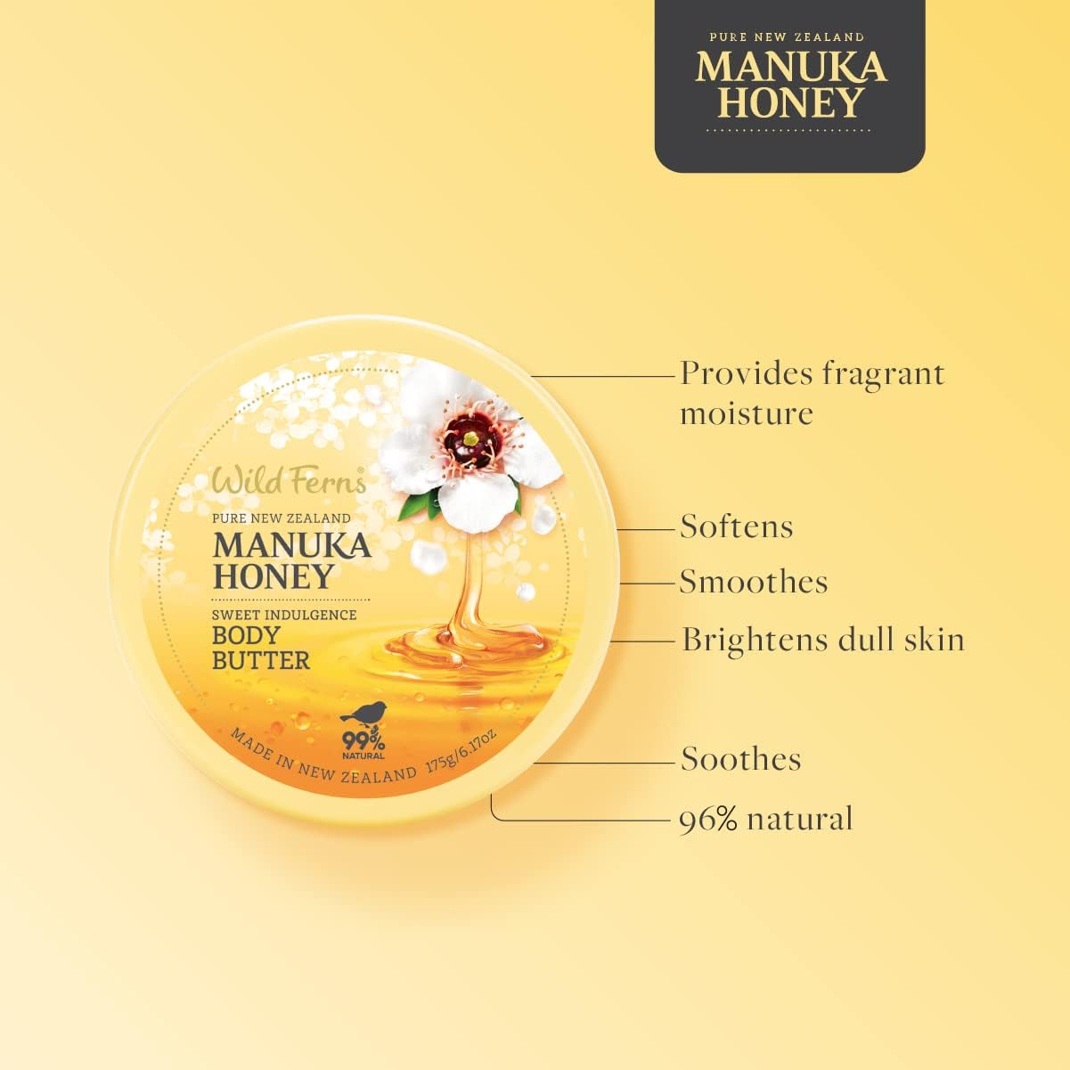 Wild Ferns Manuka Honey Sweet Indulgence Body Butter, 175G, Pack of 1