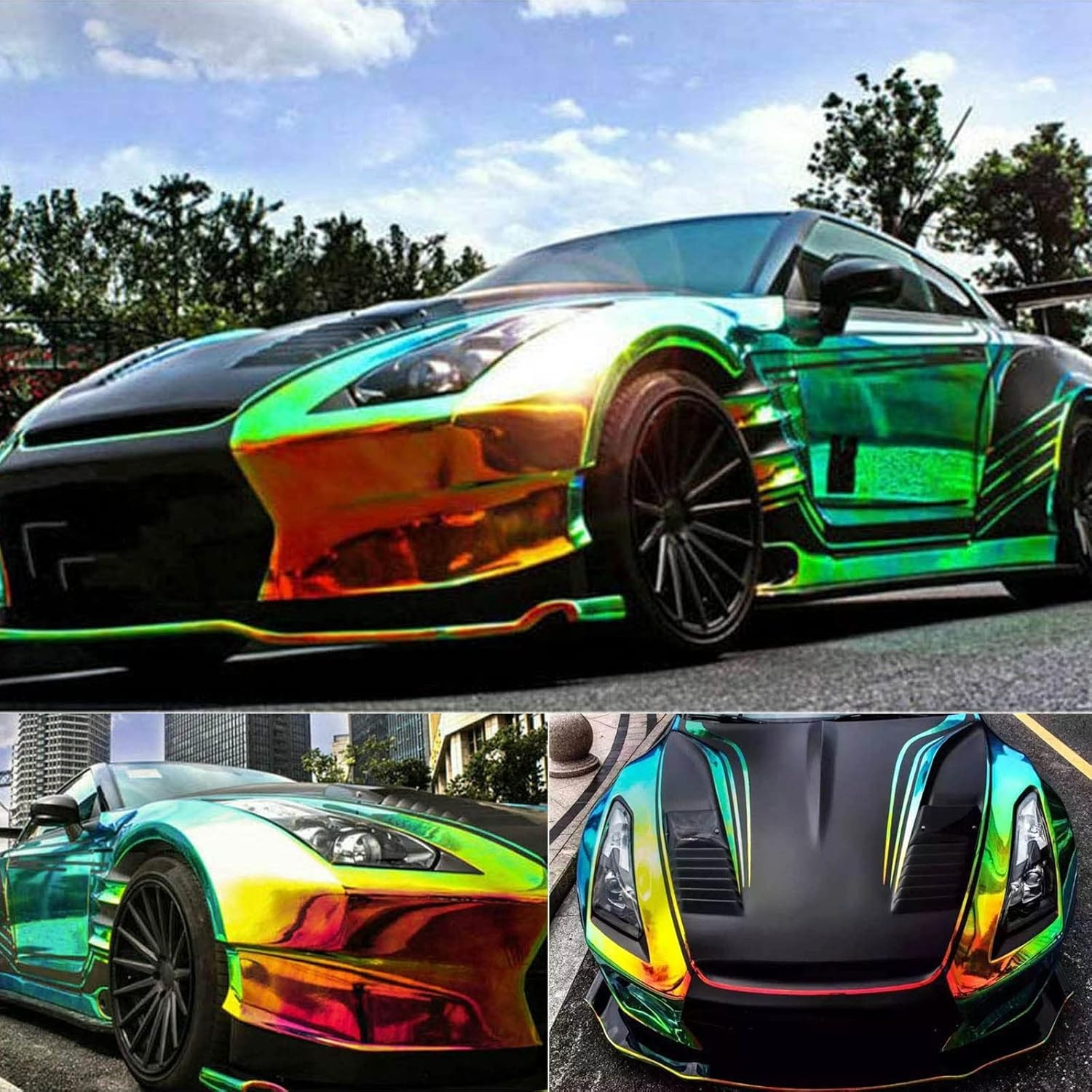 Holographic Rainbow Chrome Car Adhesive Vinyl Wrap Gloss Decal Sticker Film Sheet Air Bubble Free DIY Vinyl