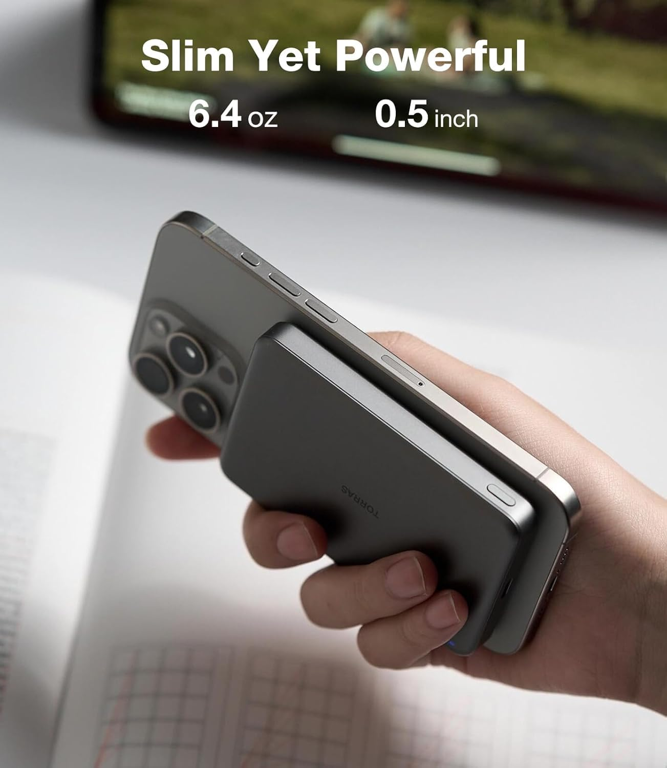 TORRAS Minimag Power Bank,Ultra-Slim 10,000Mah Magnetic Wireless Portable Charger, 22.5W Fast Charging Battery Pack with USB-C Cable Designed for Iphone 17 Pro Max/17 Pro/16/15/14/13/12, Glacier Gray image number 3