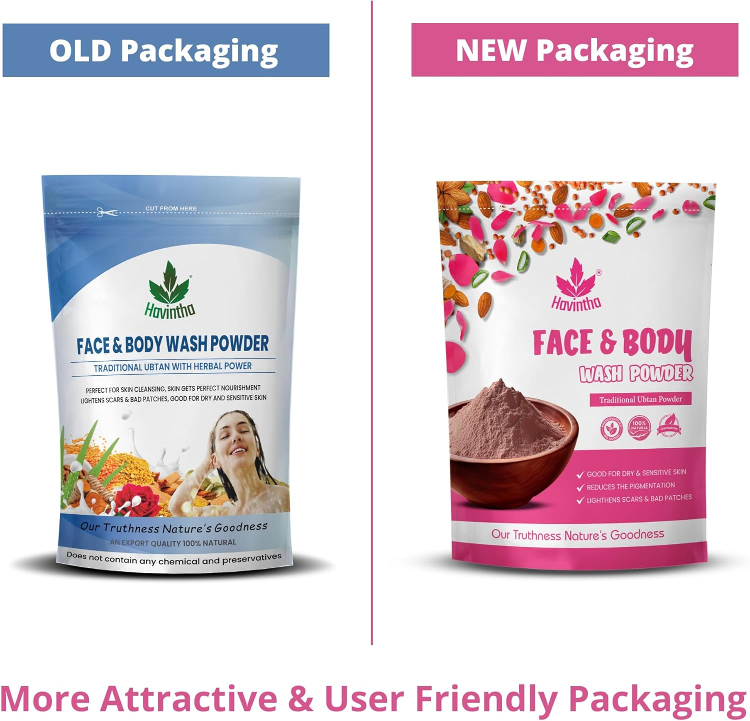 Havintha Natural Face and Body Wash Powder for All Skin Types - 227 Gm image number 5