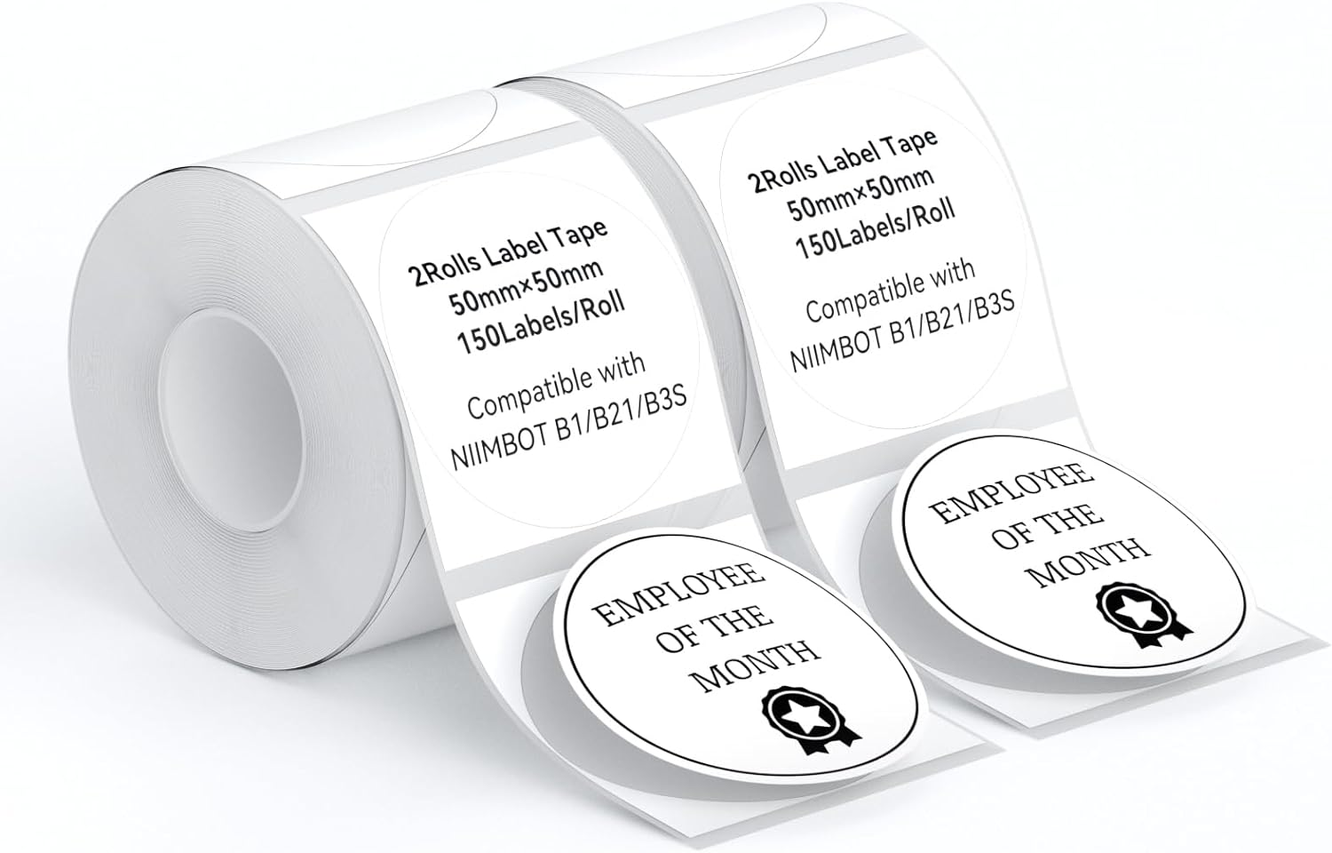 NIIMBOT 2 Rolls Labels for B1/B21/B3S Label Maker, 50 X 50 Mm (1.97'' X 1.97'') 150 Labels/Roll, Thermal Label Tape for Home Office Small Business Labeling Tape Replacement, White Round image number 2