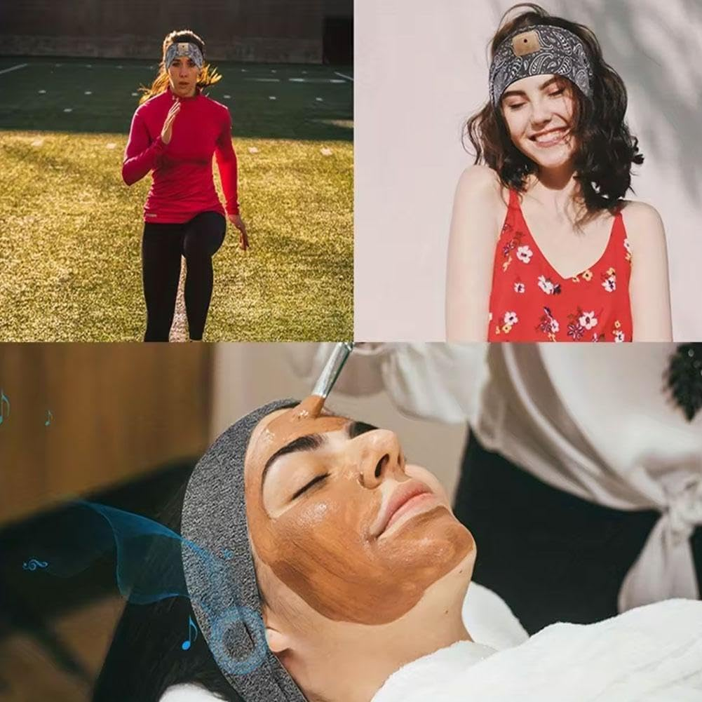 Headphones Bluetooth-Compatible Sports Bandana Boho Headband Headphones HD Thin Yoga Calling Sleepers for Side Speakers Music image number 4