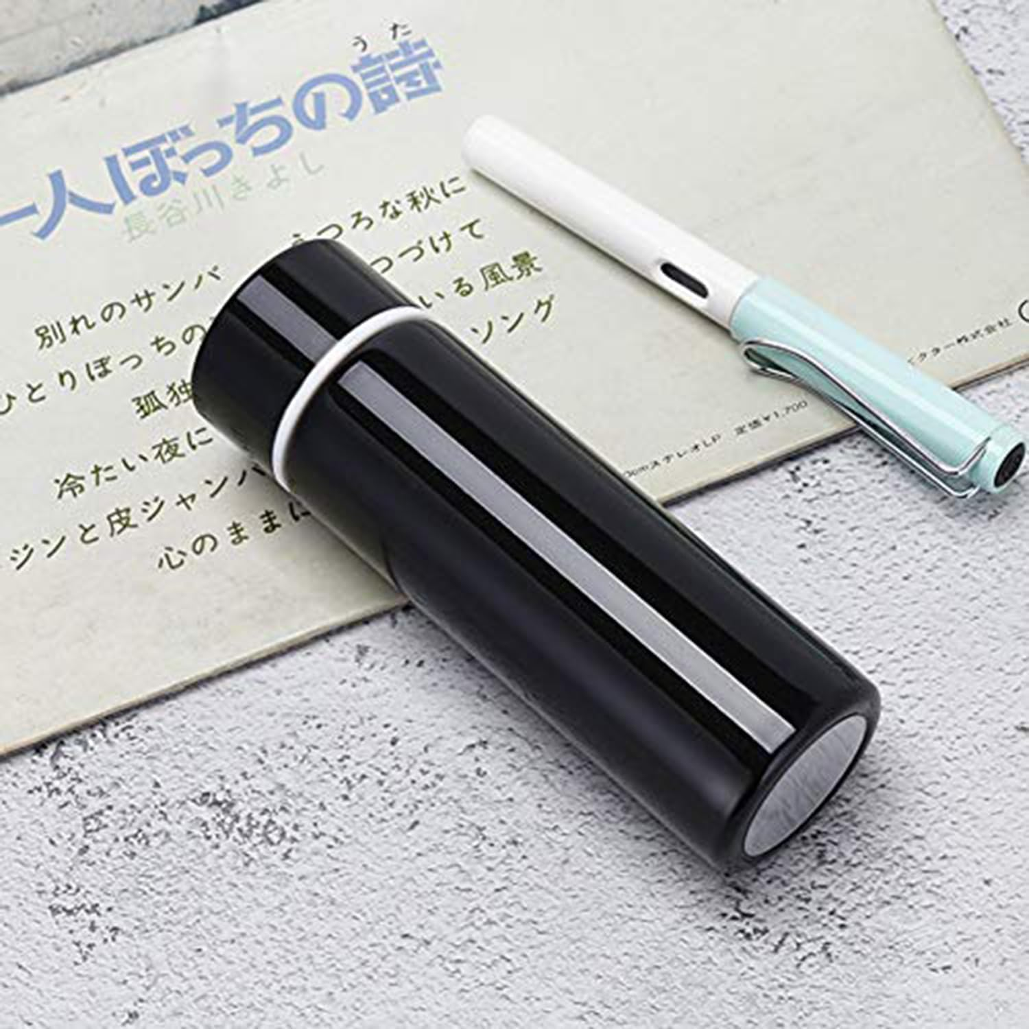 Mini Stainless Steel Vacuum Insulated Water Bottle - Cute Slim Design for Kids (Black) - White image number 6