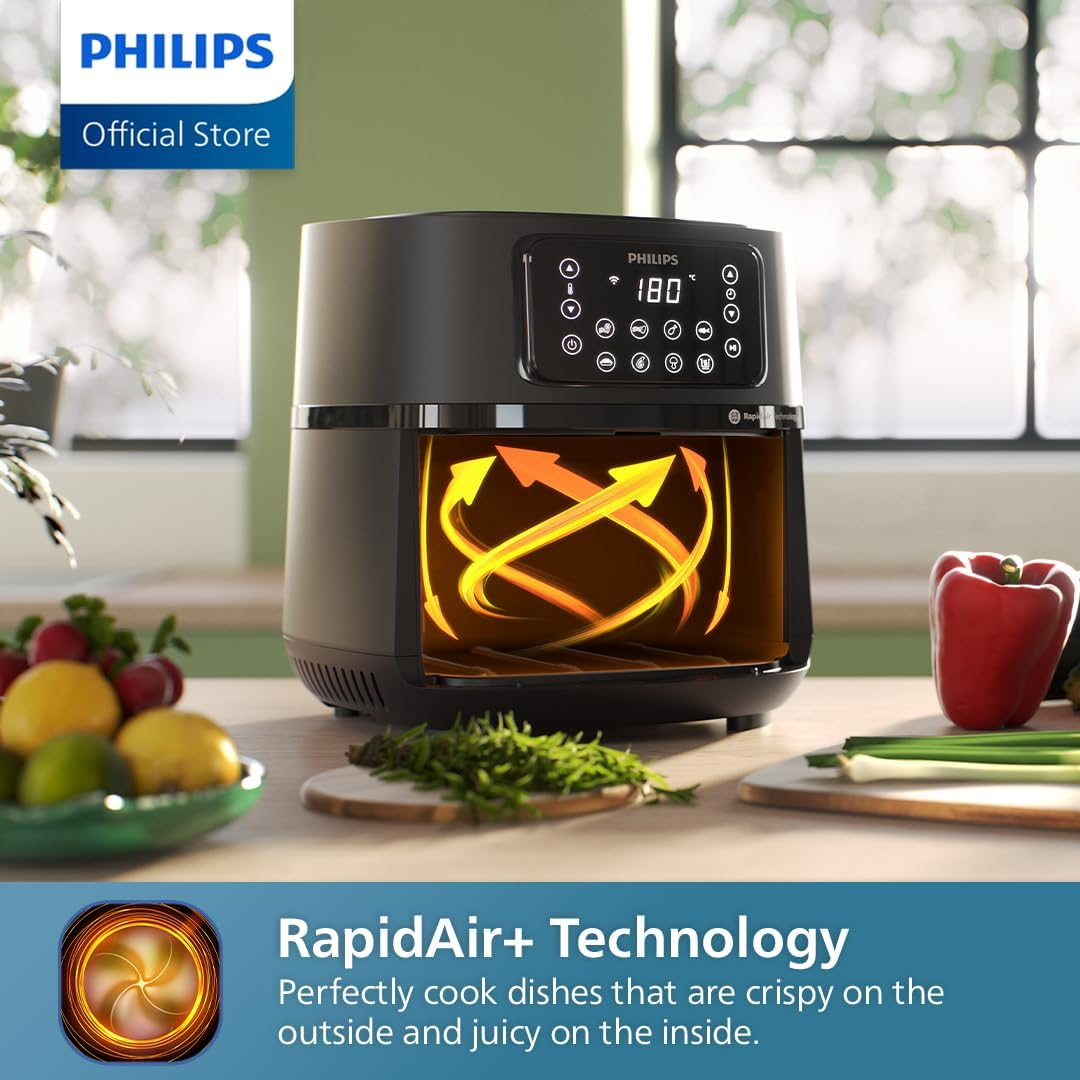 Philips 5000 Series XXL Connected Airfryer - Rapid Air Technology, 16-In-1 Ways to Cook, Large 7.2L Capacity, up to 90% Less Fat, Wi-Fi Connectivity, Dishwasher Safe, Homeid App (HD9285/90) - Black image number 3