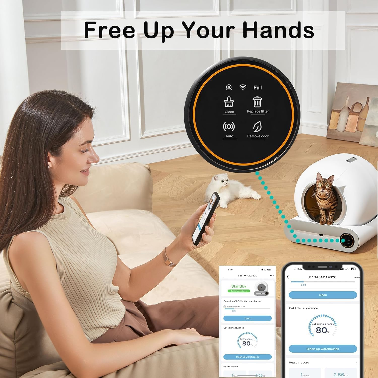 MINYII Self Cleaning Cat Litter Box with Mat & Baffle Plate, 65L+9L Large Capacity, Smart Automatic Cat Litter Box for Multiple Cats, APP Control/Low Noise/Integrated Safety image number 3