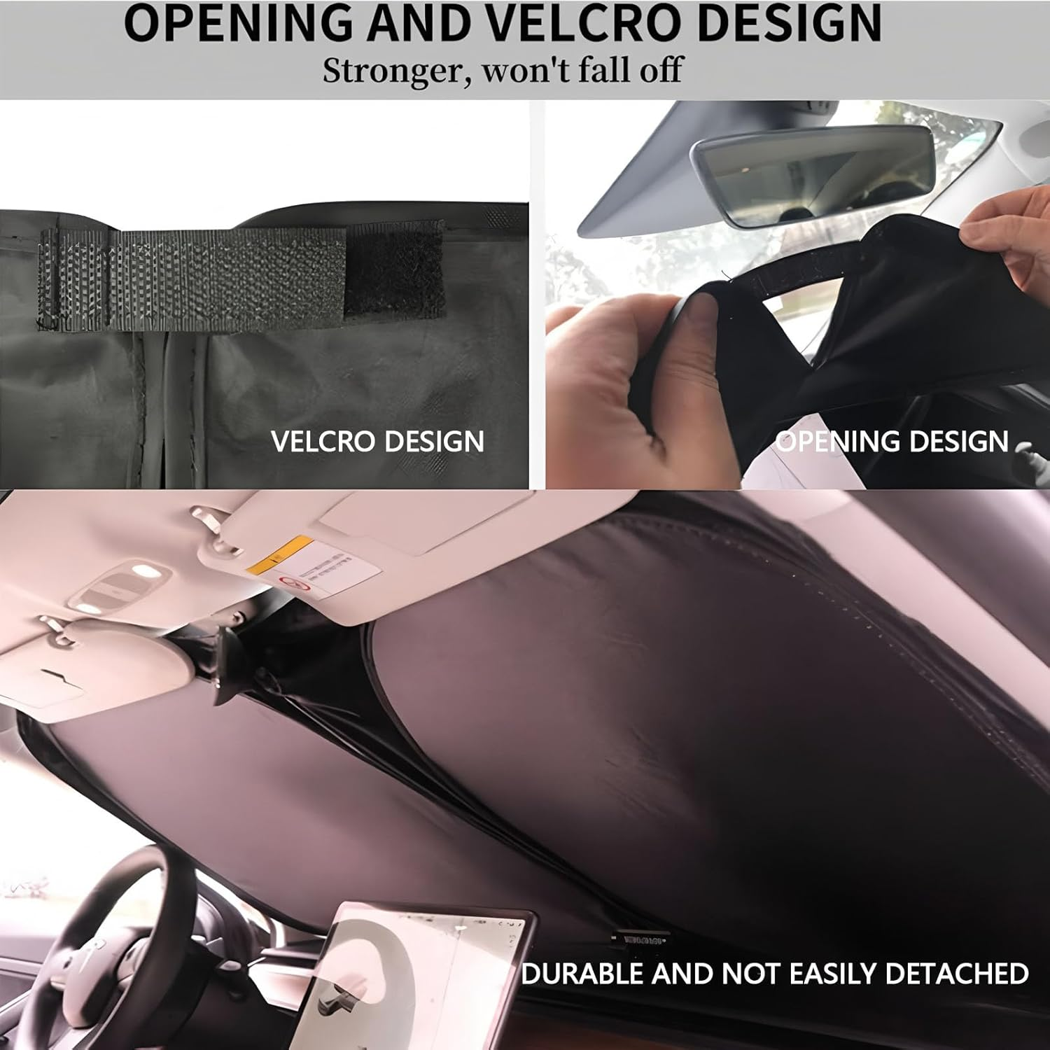 Sunshade for Tesla Model Y Model 3, 142X93Cm Foldable Car Sun Shield, Front Windscreen Sunshade with Storage Bag, Thickened Silver Plated Curtain Sun Visor Accessories 2025 for Tesla image number 5