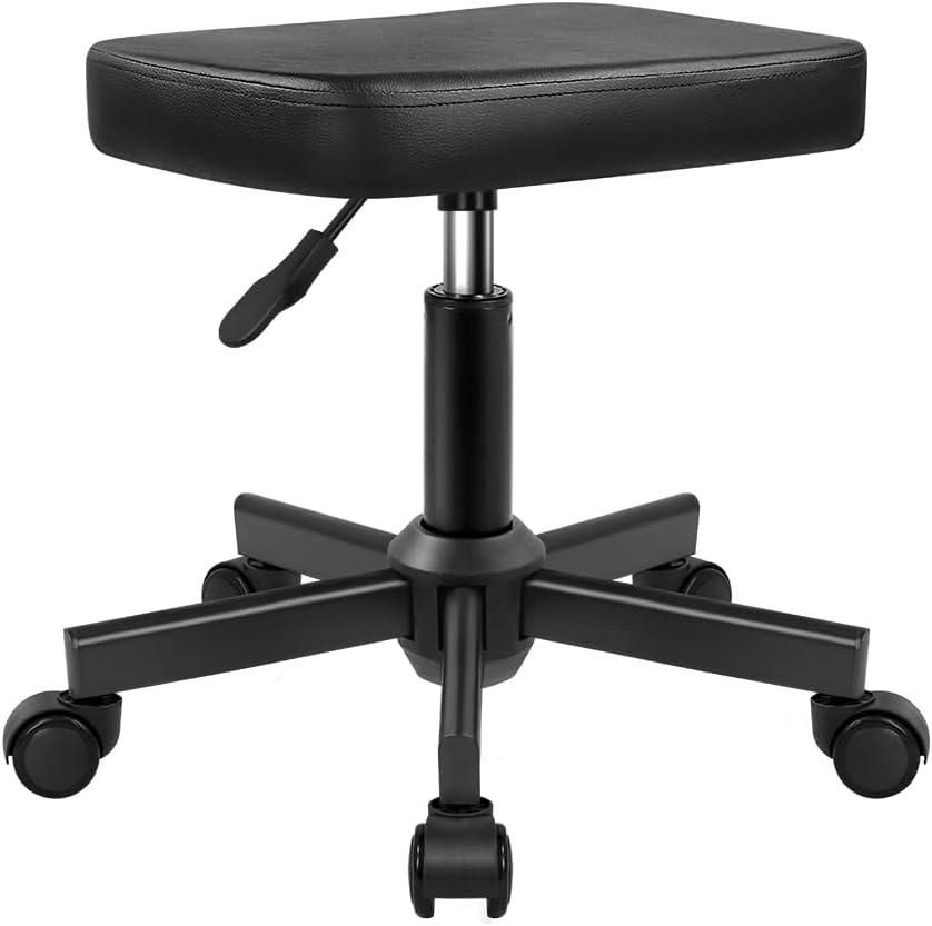 Rolling Stool Height Adjustable 360&deg; Swivel Stool with Wheels Square Seat PU Leather Rolling Stool for Bedroom Counter Shop Salon Massage Home Office Desk (Black) image number 6