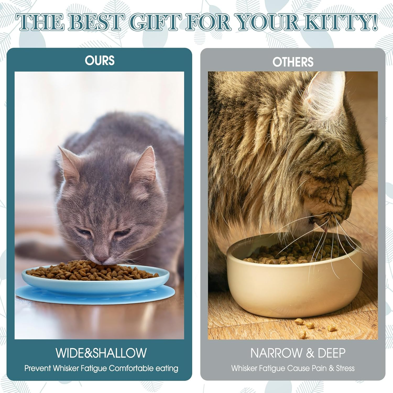 Blulu 4 Ceramic Cat Bowls with 4 Non-Slip Silicone Mats Flat Cat Feeding Bowls to Relieve Whisker Fatigue Cat Food Plate for Kittens Small Pets Water Wet Food image number 1