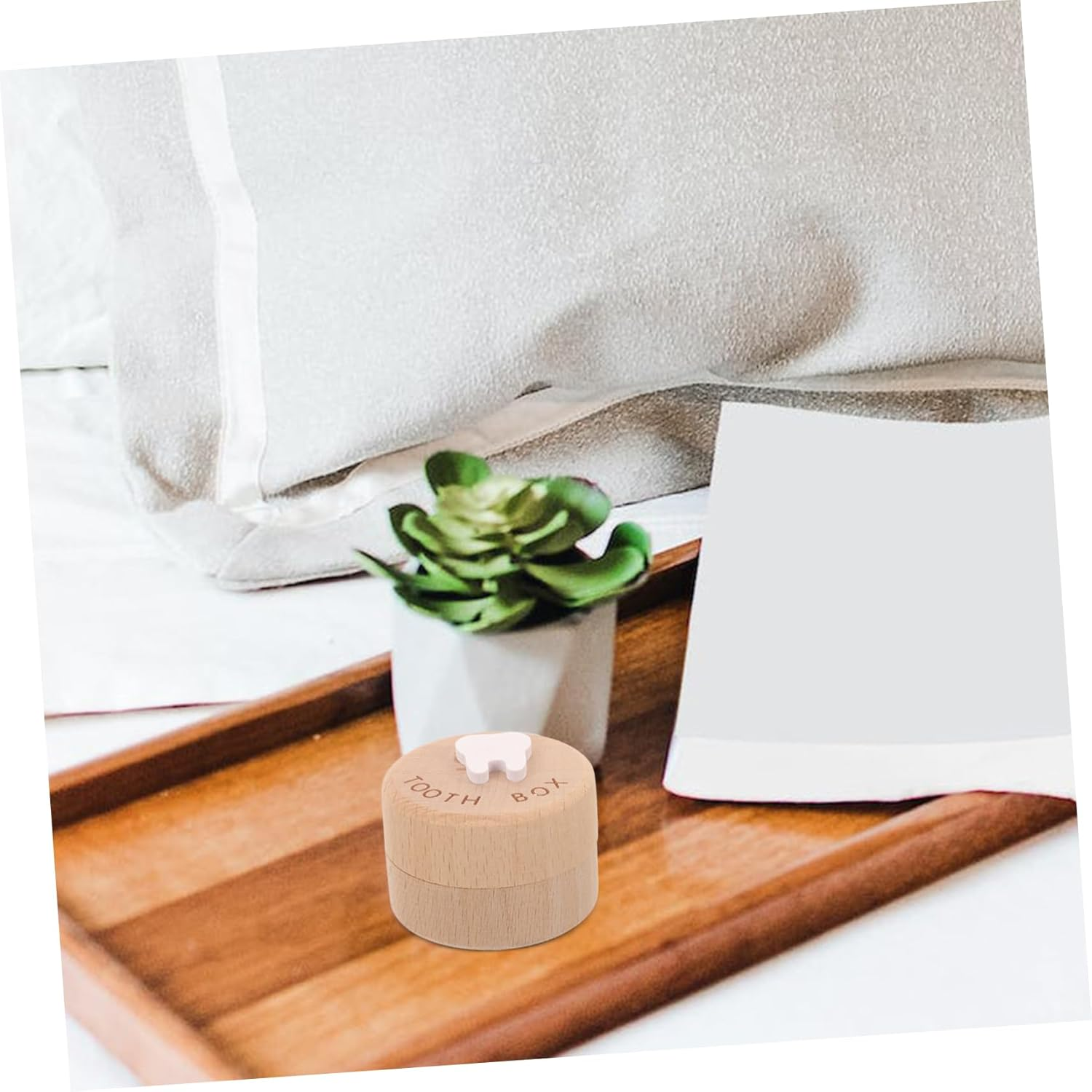 Wooden Baby Tooth Box Lid Baby Teeth Holder Fetal Hair Saver Small round Keepsake Organizer and Hair Collection image number 3