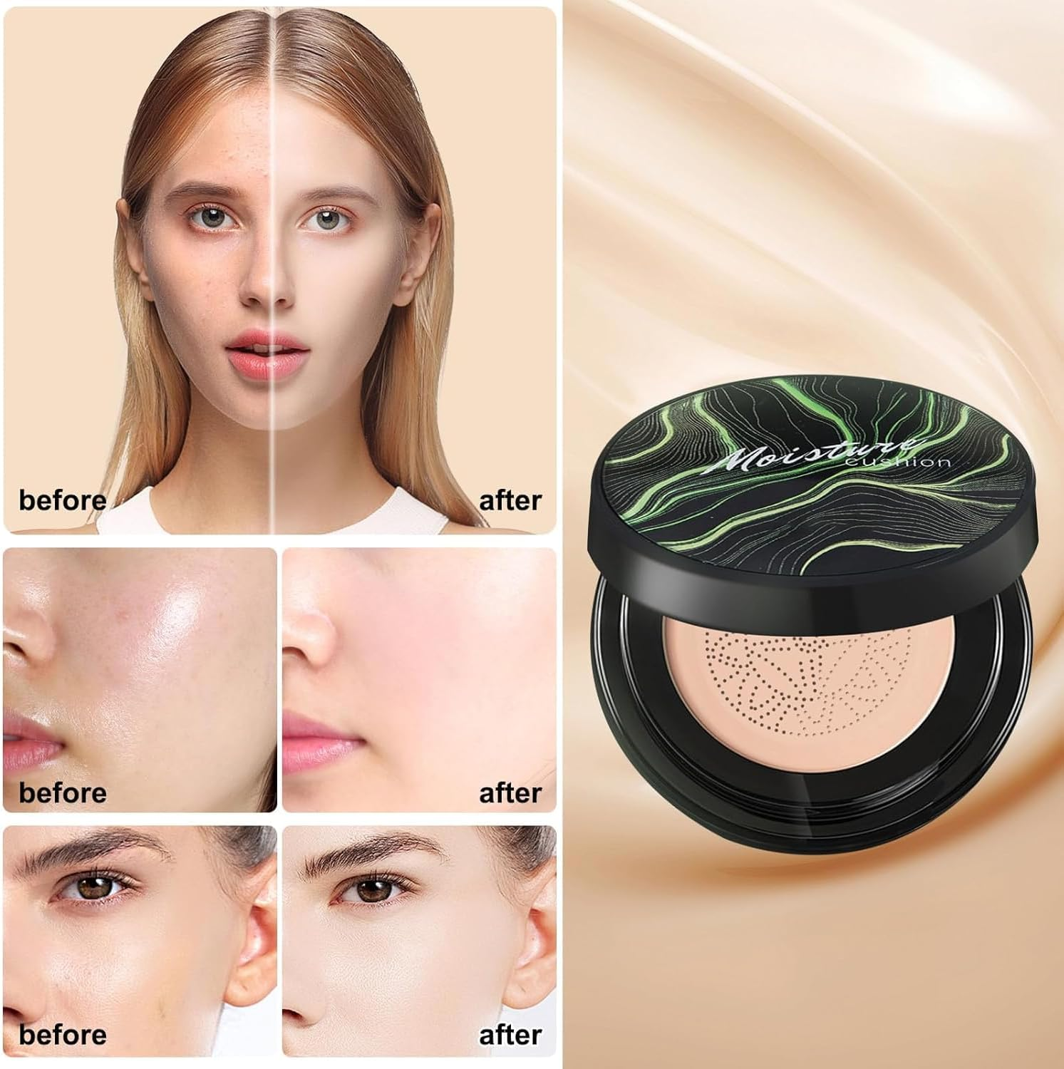 Mushroom Head Air Cushion CC Cream Foundation Makeup, Moisturizing BB Cream Face Makeup Liquid Foundation, Makeup Long Lasting Matte Concealer for All Skin Types (Natural, All Skin) image number 3