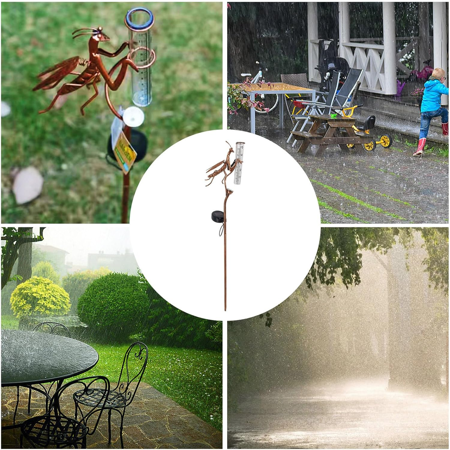 Decorative Rain Gauges,Solar Powered Lighted Rain Gauge | Multi-Functional Measure Gauge, Decorative for Pathways, Patio image number 5