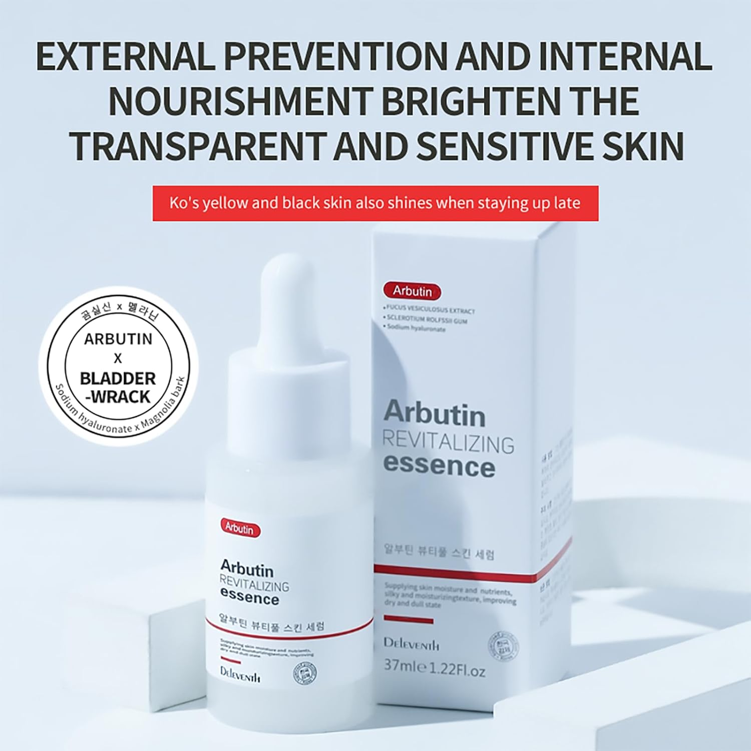 Deleventh Korean Brand &Alpha;-Arbutin Revitalizing Face Serum 37Ml / with Vitamin E, Anti-Oxidation, Brightens and Evens Skin Tone, Reduces Dark Spots, Deeply Hydrates and Nourishes image number 3