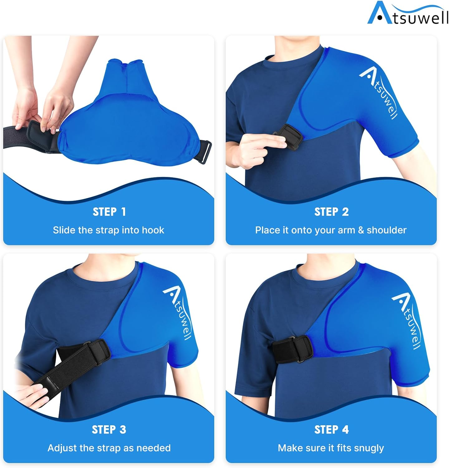 Atsuwell Shoulder Ice Pack Wrap, Shoulder Ice Pack Rotator Cuff Cold Therapy, Gel Ice Pack Shoulder Compression Sleeve for Women & Men, Shoulder Cold Pack Sleeve for Pain Relief, Swelling, Recovery image number 5