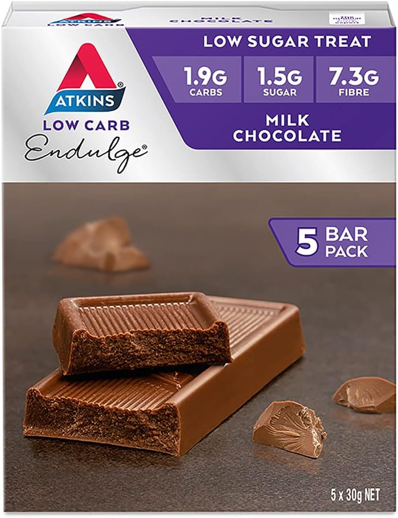 Atkins Endulge Milk Chocolate Bars | Keto Friendly Bars | 5 X 30G Low Carb Milk Chocolate Bars | Low Carb, Low Sugar, High Fibre | 5 Bar Pack