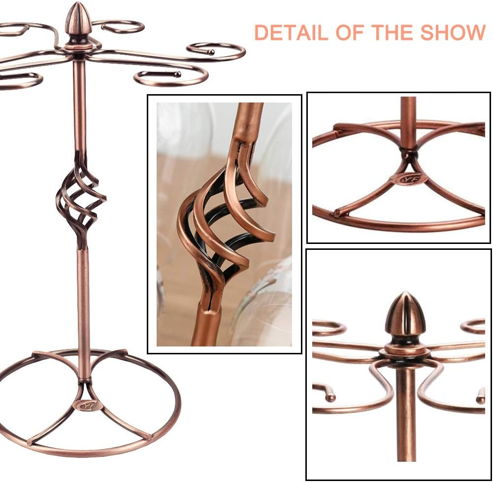 Wine Glass Stand Racks Holder- Elegant Freestanding Stemware Holder Stand with 6 Hooks for Home and Bar Storage and Artistic Tabletop Display, Metal Wine Glass Holder (Bronze) image number 5