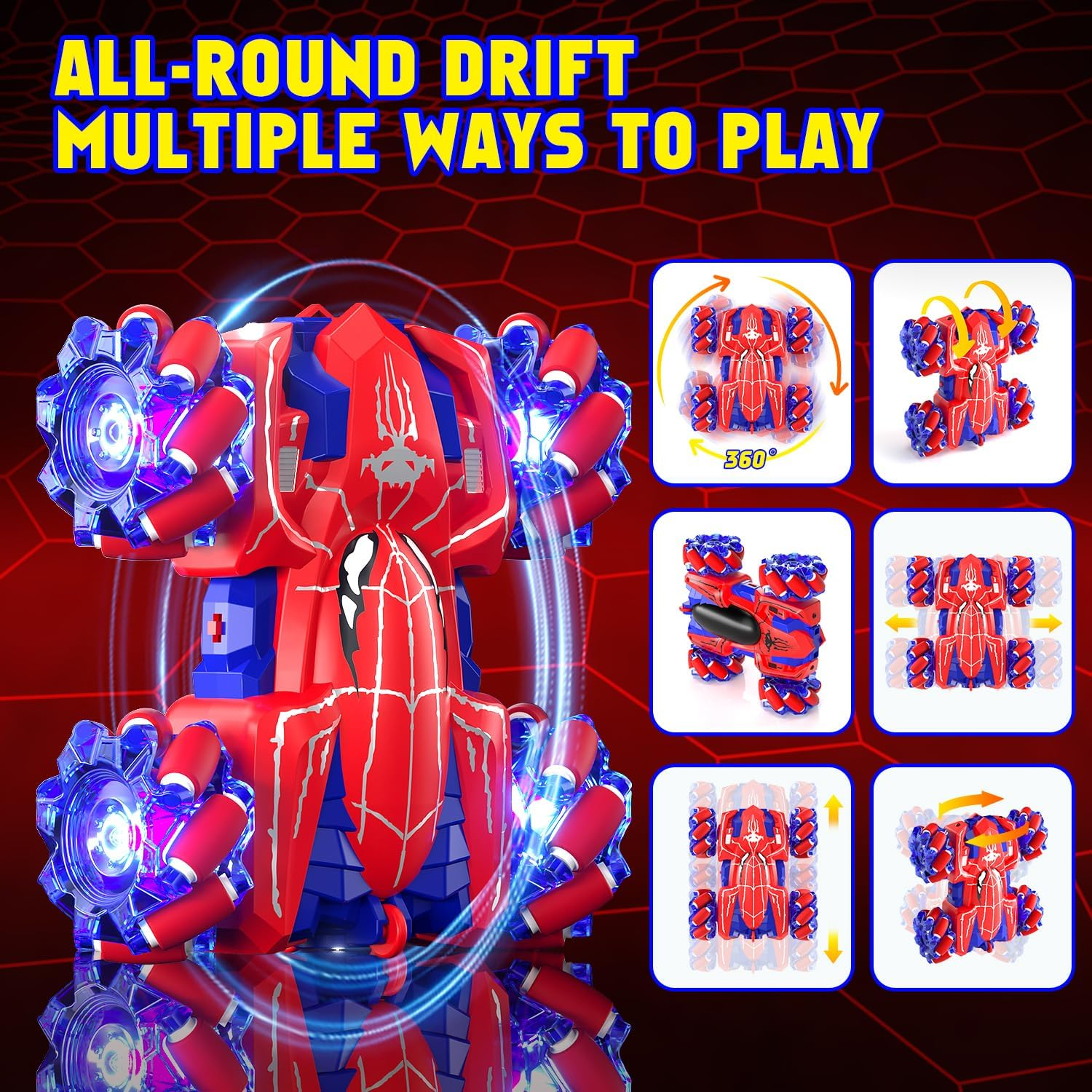 Lehoo Castle Remote Control Car Kids 3-5, 2.4Ghz Rc Car Double Sided Stunt Car, 360&deg; Rotating Rechargeable Toy Car with Light, Toys for 3 4 5 Year Old Boy (Blue) image number 4