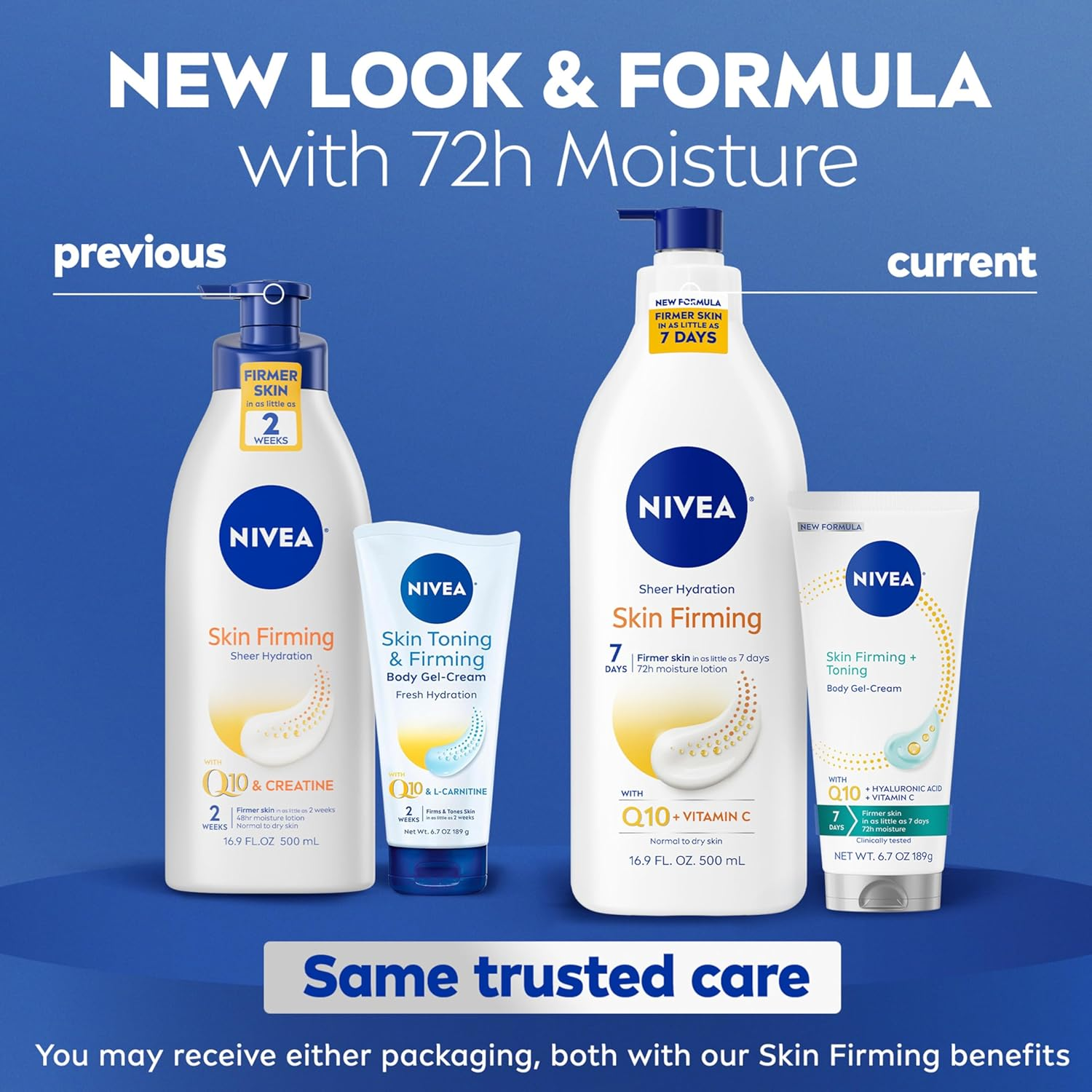 NIVEA Sheer Hydration Skin Firming Body Lotion (16.9 Fl Oz) + Skin Firming & Toning Body Gel Cream with Hyaluronic Acid (6.7 Oz), Enriched with Q10 and Vitamin C