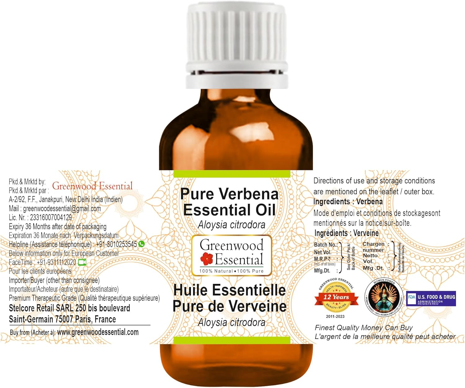 Greenwood Essential Pure Verbena Essential Oil (Aloysia Citrodora) Steam Distilled 30Ml (1 Oz) image number 2