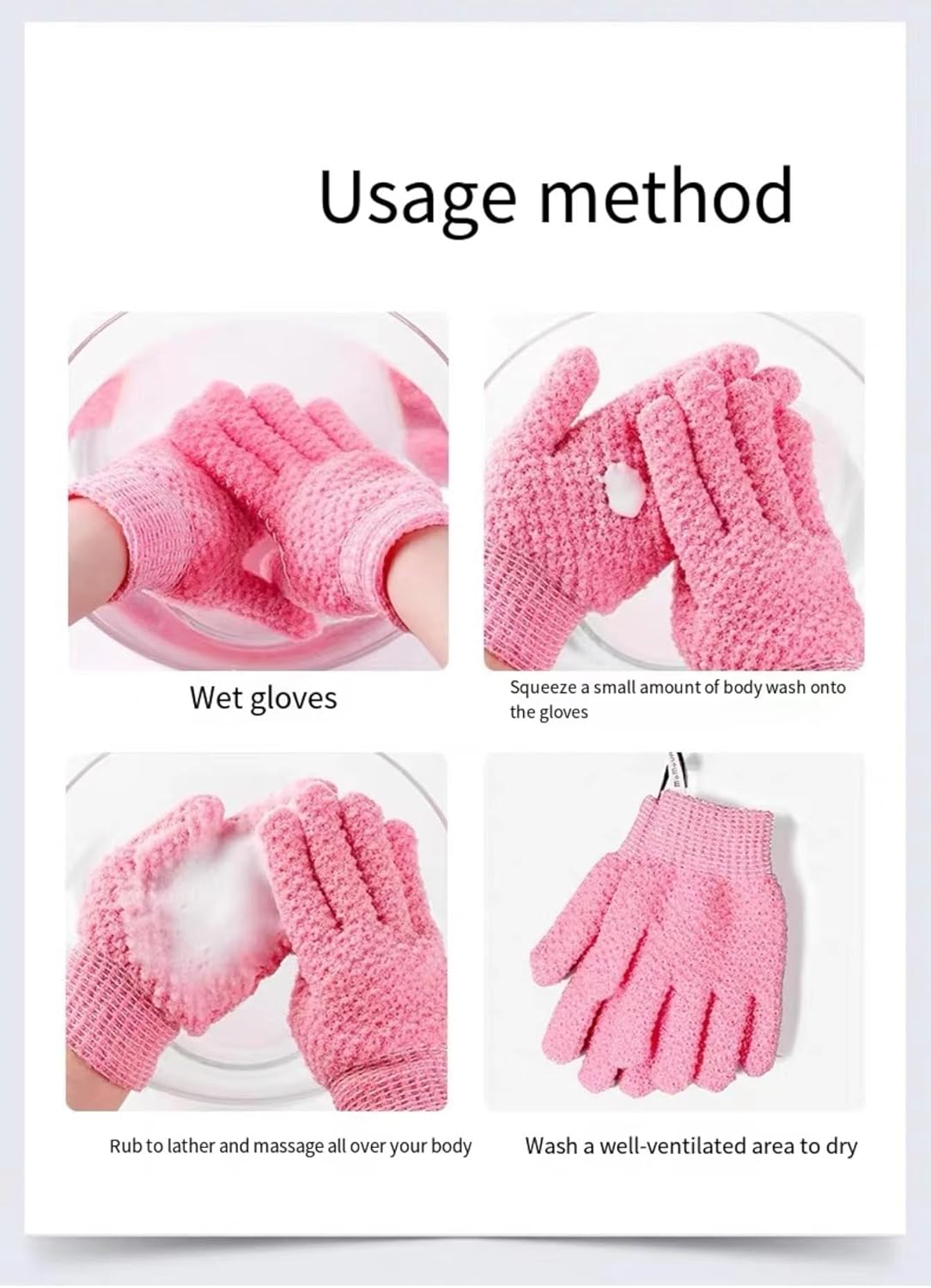 Bath Exfoliating Gloves Scrub - 4 Pcs (2Pairs) Lengthened and Large Exfoliating Scrubbing Gloves for Shower, Spa, Massage - Scrub Exfoliating Mitts for Body, Face, Hand and Foot (Black and Gray) (Blue and Pink) image number 1