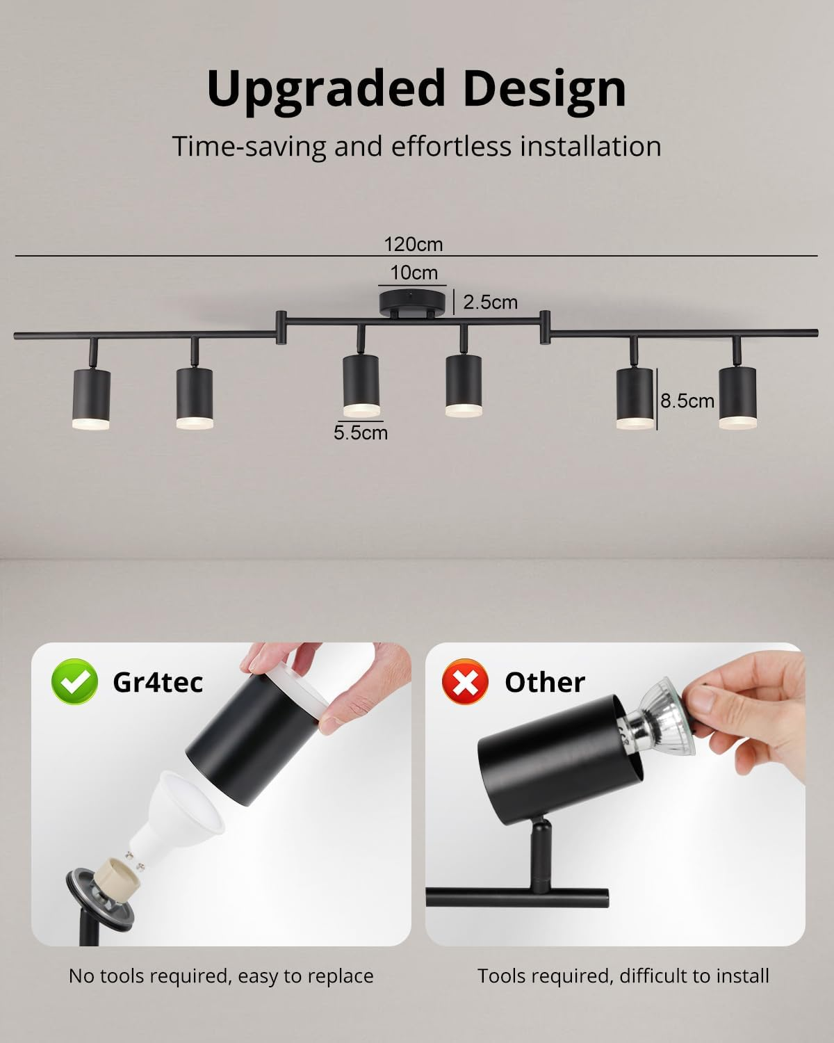 Gr4Tec Ceiling Spotlight LED 6 Bulbs, Modern LED Ceiling Light Spotlight Black, Ceiling Light Spot Swivelling, Metal Ceiling Spotlight GU10 for Hallway, Kitchen, Bedroom, Living Room (Bulb Not image number 3