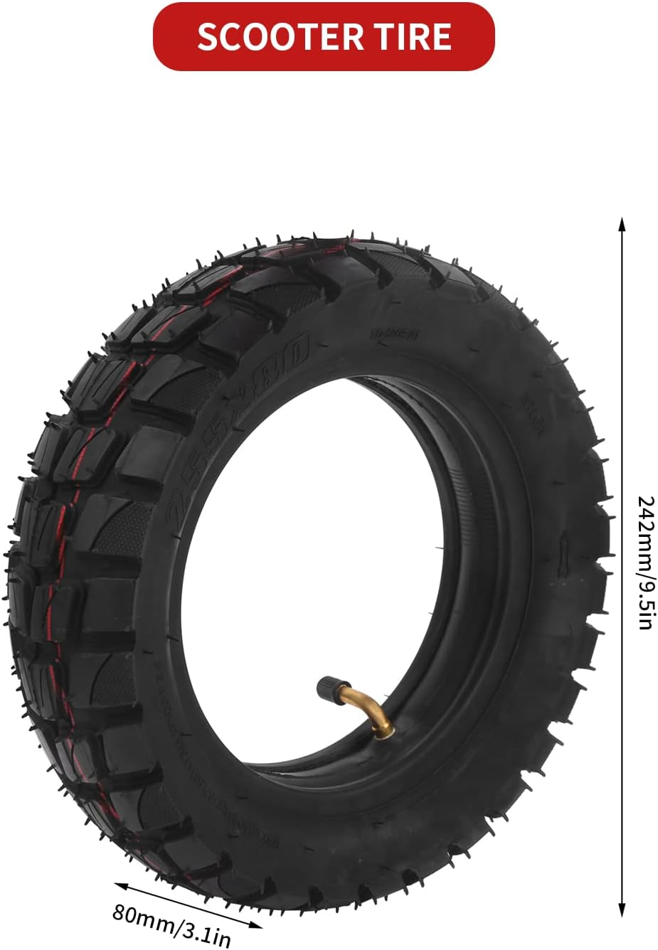 Gugxiom 10In Electric Scooter Tire, Inflatable Rubber Tyre, Scooter Tire Replacement,Scooter Wheels, Electric Scooter Parts, 255X80 Outer Tire and 10X2.50 Inner Tube image number 5