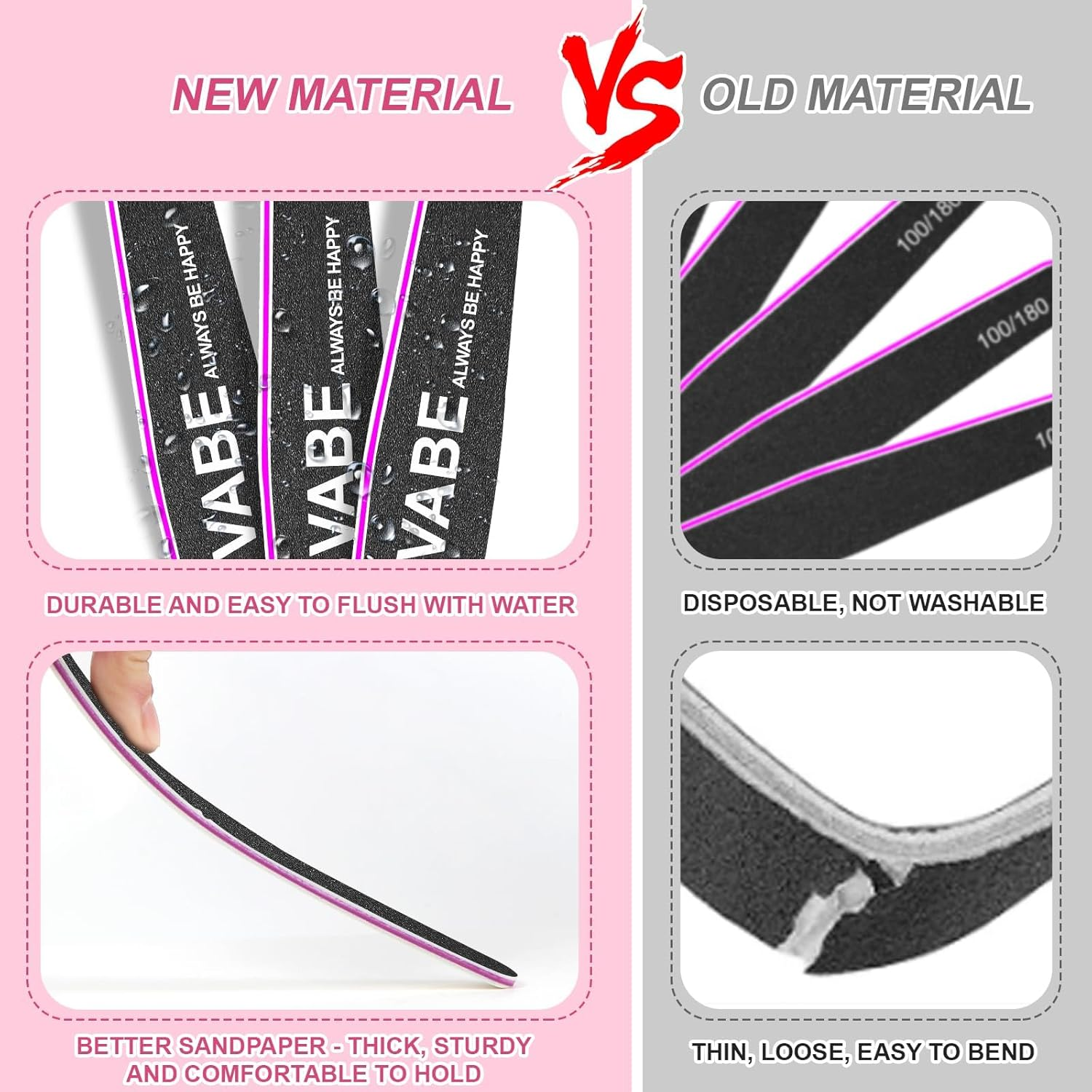 YBVABE Nail Files 100/180 Grit - 8Pack for Precision Nail Shaping and Professional Salon Quality Black Double Sided Emery Boards, Professional Rhombus-Shaped Grit Nail File for Manicure and Pedicure Tool image number 1