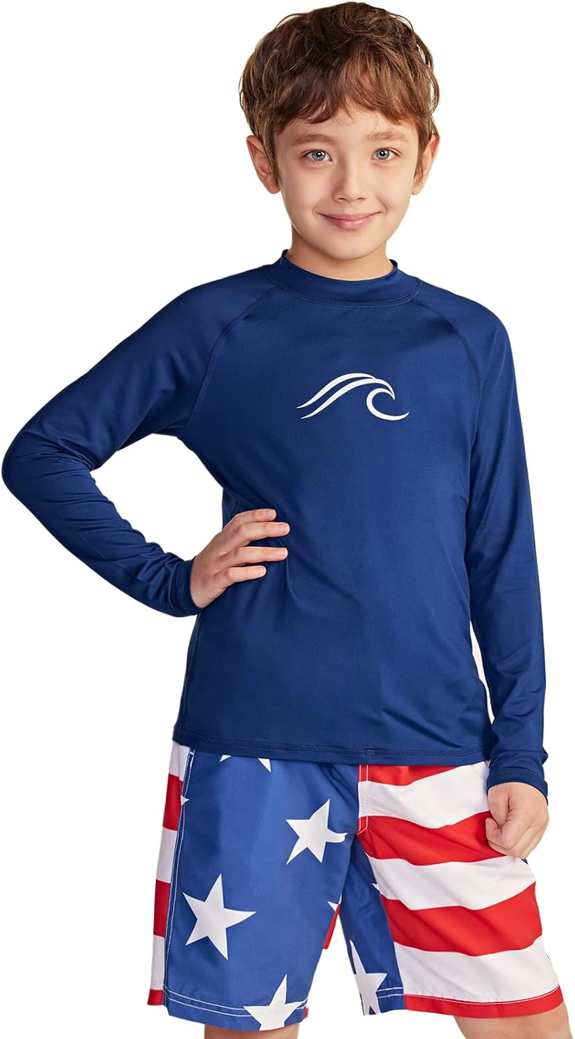 ATHLIO Kids Long Sleeve Rash Guard Swimsuit, UV/SPF Water Beach Surf Swim Shirts, UPF 50+ Sun Protection Swimwear Top image number 1