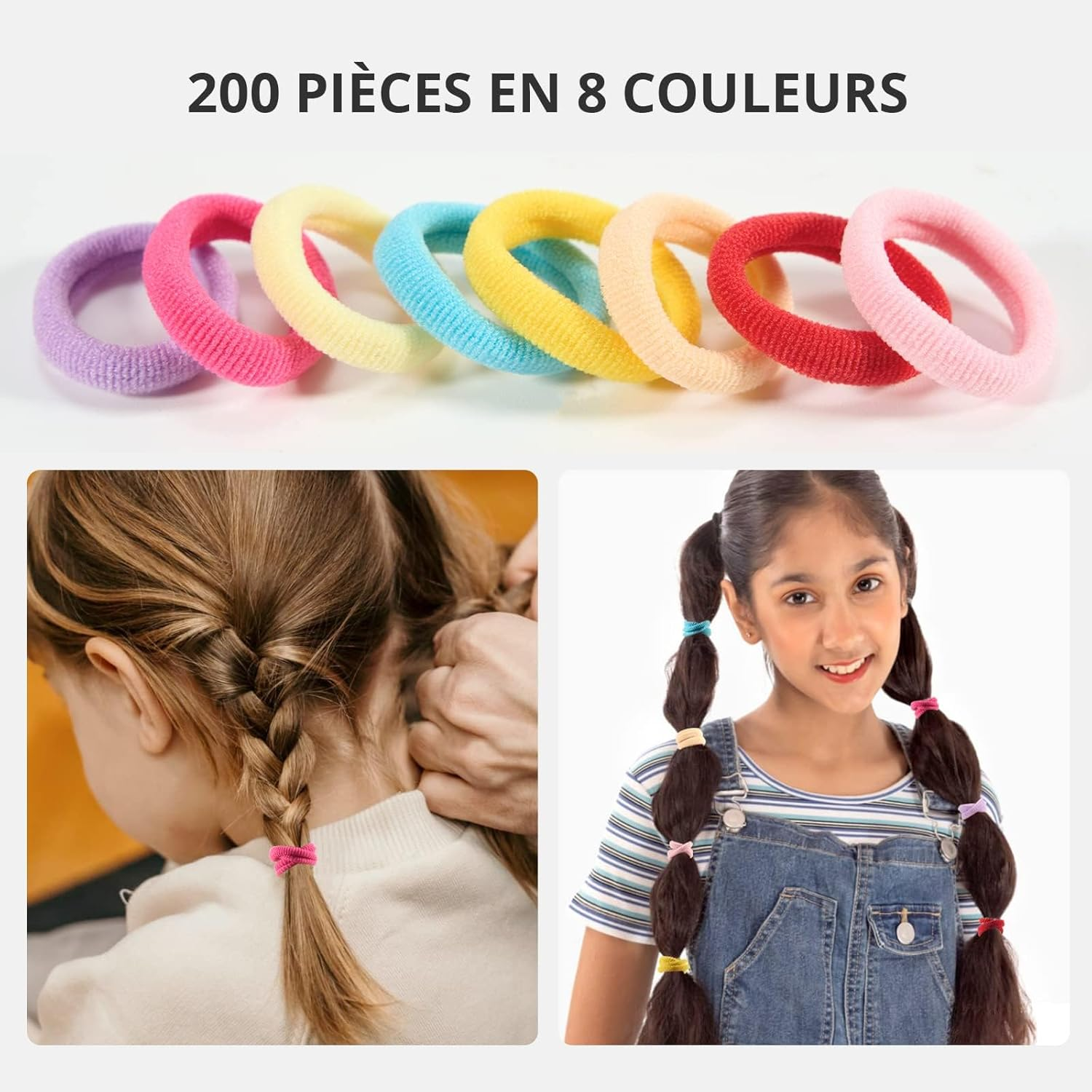 Pack of 200 Colourful and Black Elastic Hair Bands for Women, Girls and Children image number 3